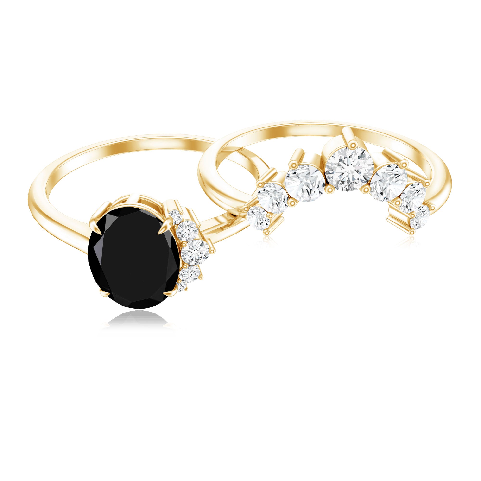 Created Black Diamond Oval Engagement Ring Set with Diamond AAAA ( Synthetic ) - Rosec Jewels