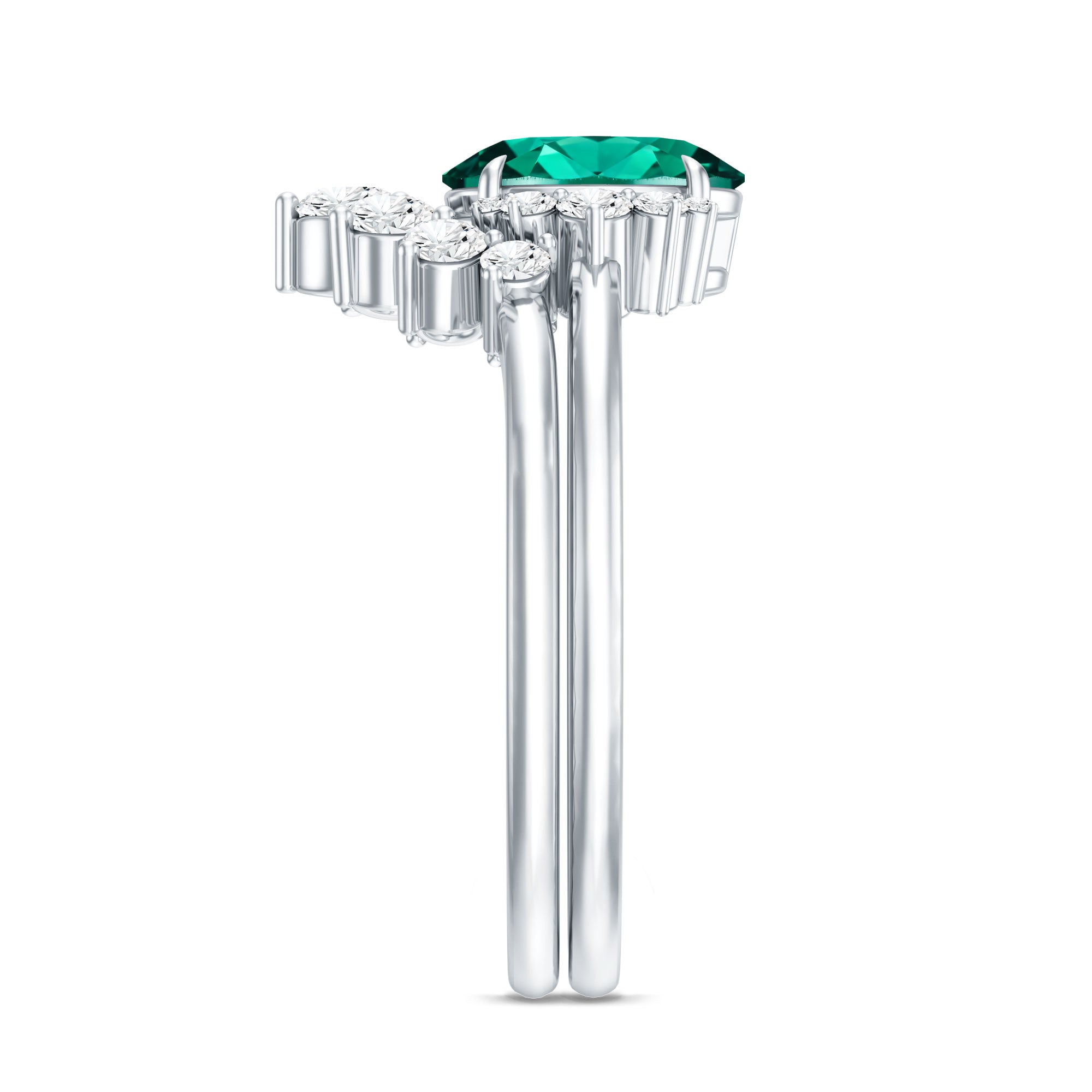 Designer Lab Grown Emerald Oval Engagement Ring with Diamond Enhancer AAAA - Rosec Jewels