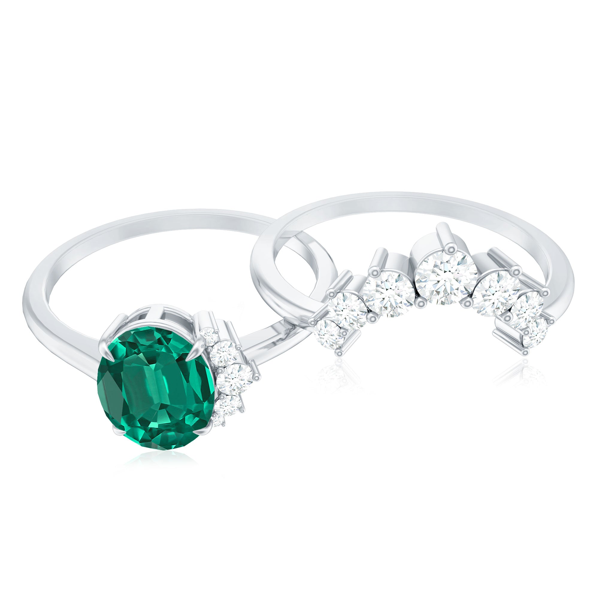 Designer Lab Grown Emerald Oval Engagement Ring with Diamond Enhancer AAAA - Rosec Jewels