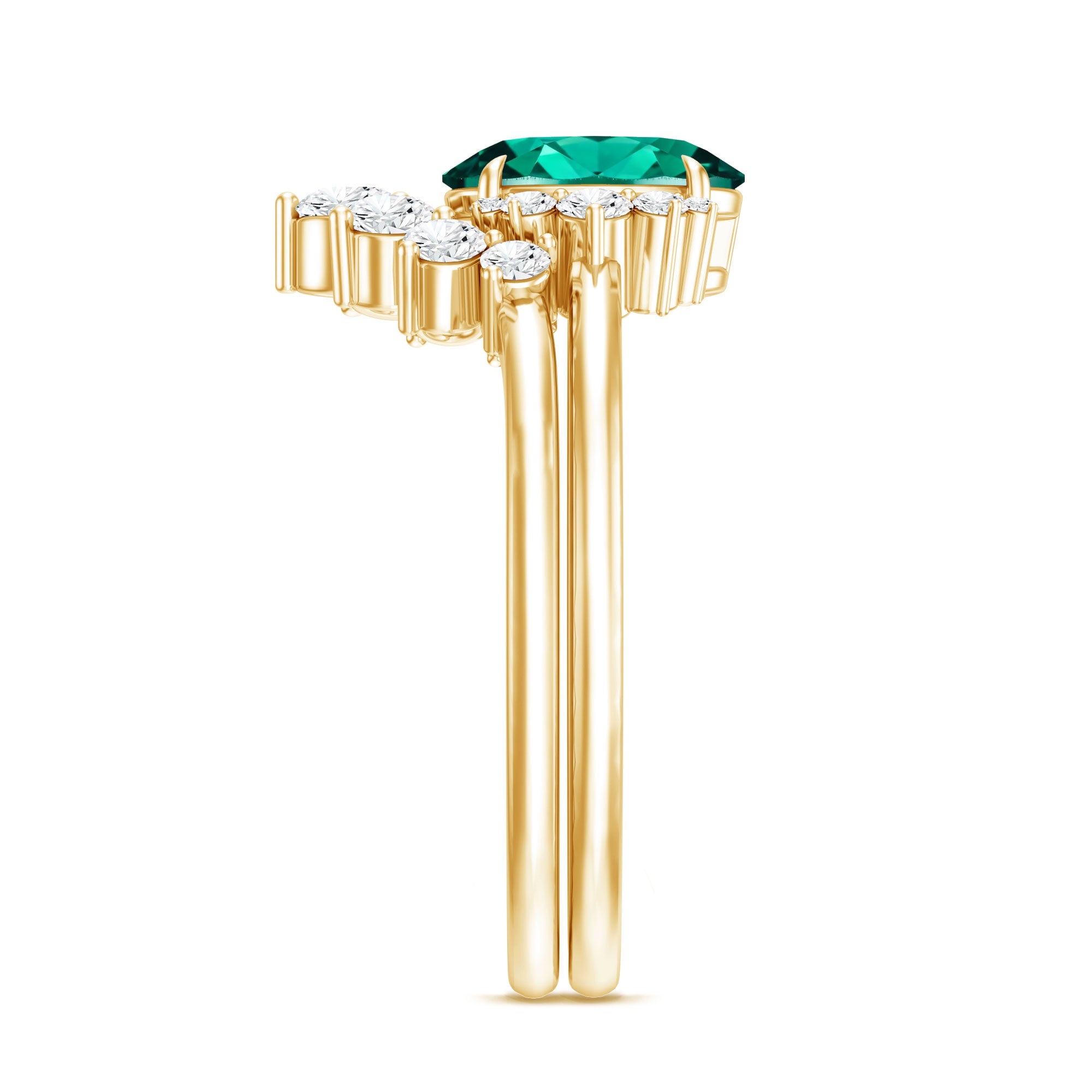 Designer Lab Grown Emerald Oval Engagement Ring with Diamond Enhancer AAAA - Rosec Jewels