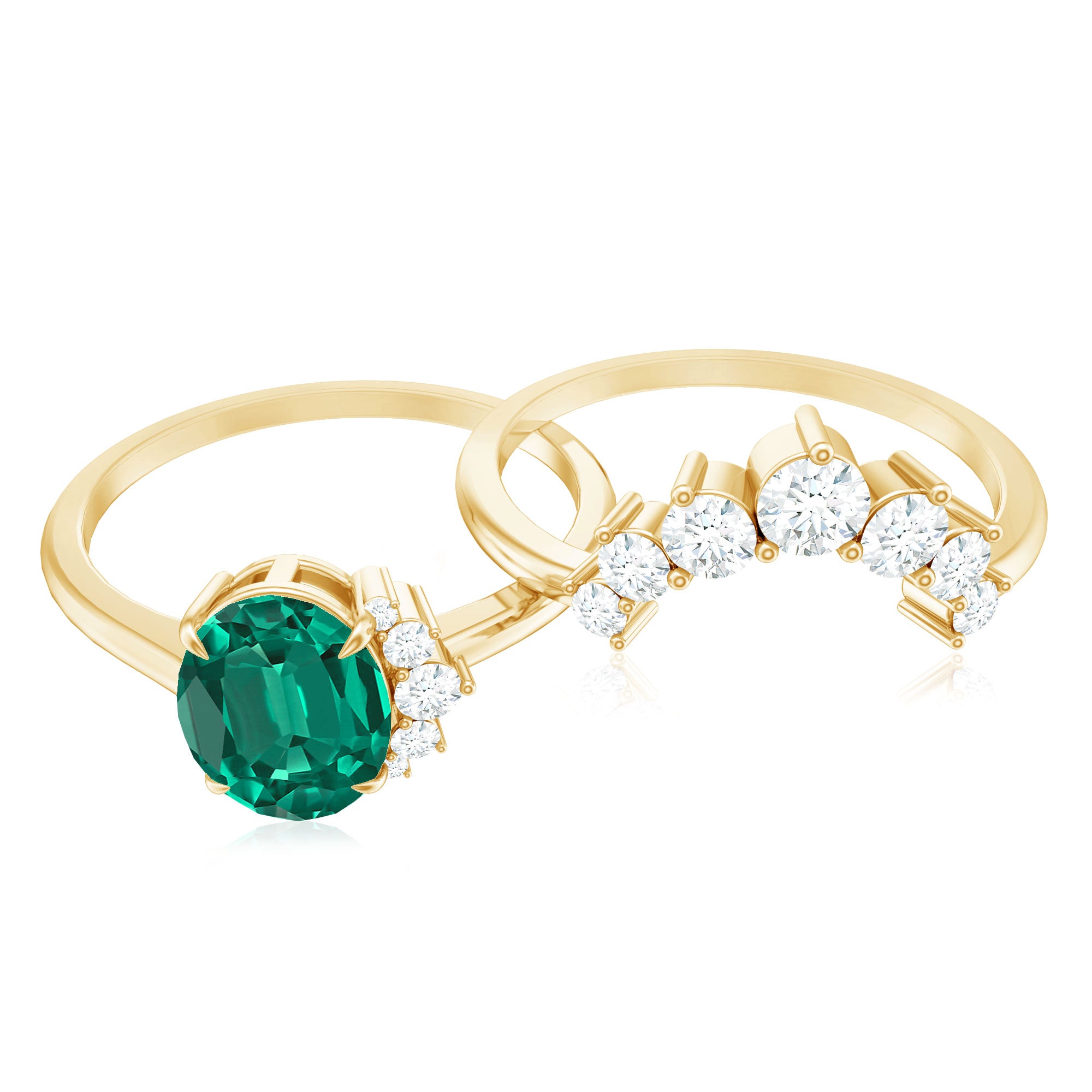 Designer Lab Grown Emerald Oval Engagement Ring with Diamond Enhancer AAAA - Rosec Jewels