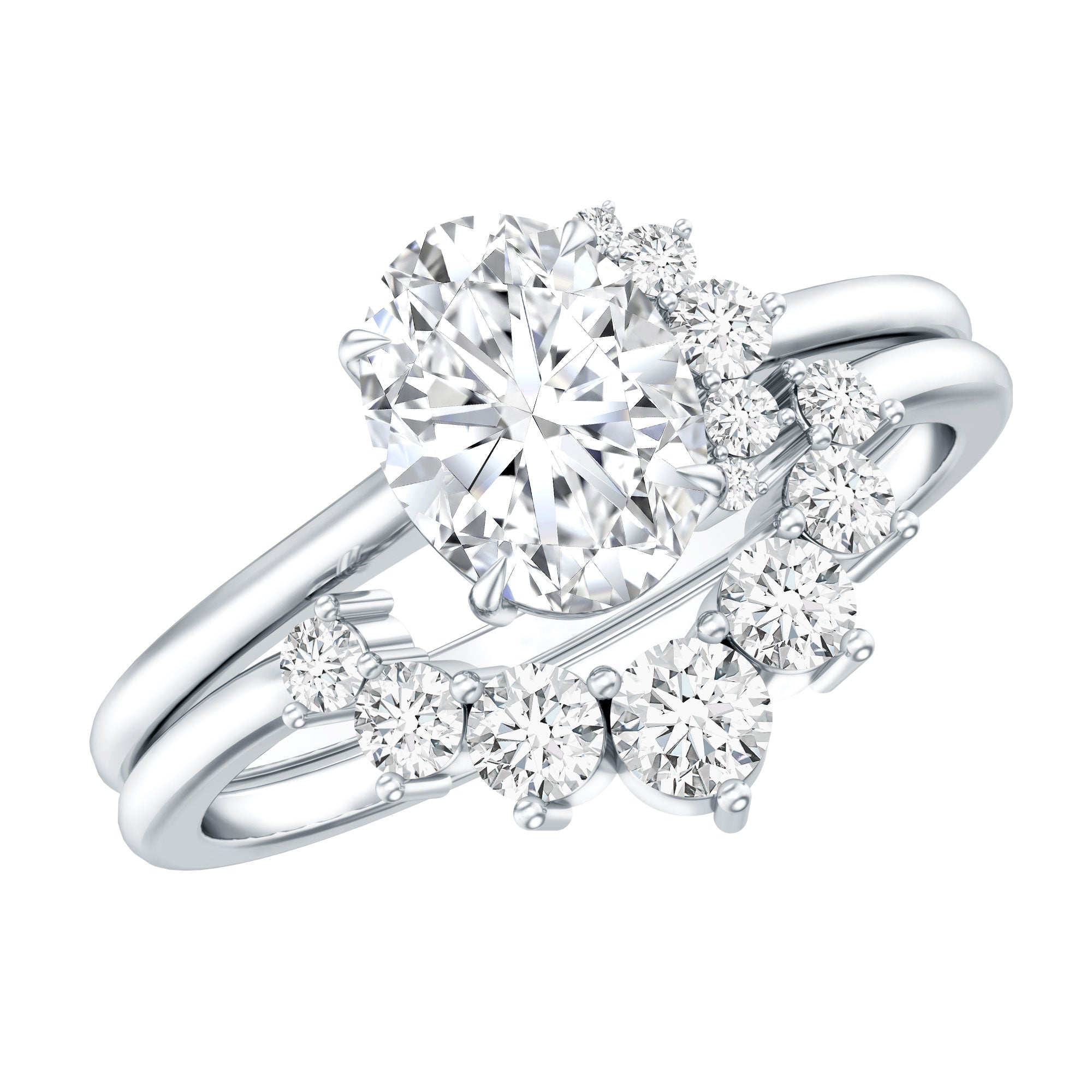 2.75 CT Oval Cut Zircon Half Halo Wedding Ring Set AAAA - Rosec Jewels