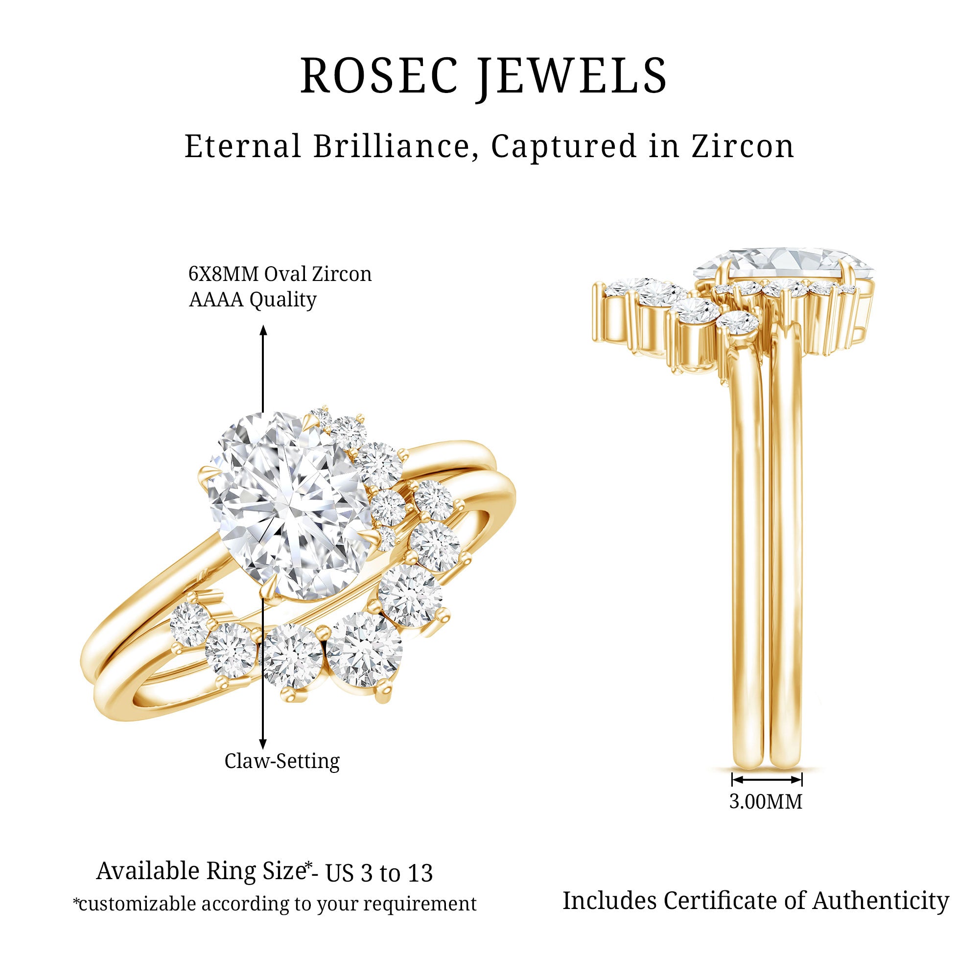 2.75 CT Oval Cut Zircon Half Halo Wedding Ring Set AAAA - Rosec Jewels