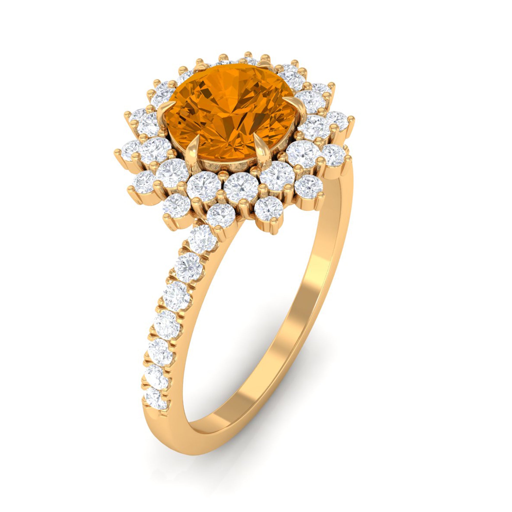 Natural Citrine Double Halo Engagement Ring with Moissanite AAA - Rosec Jewels