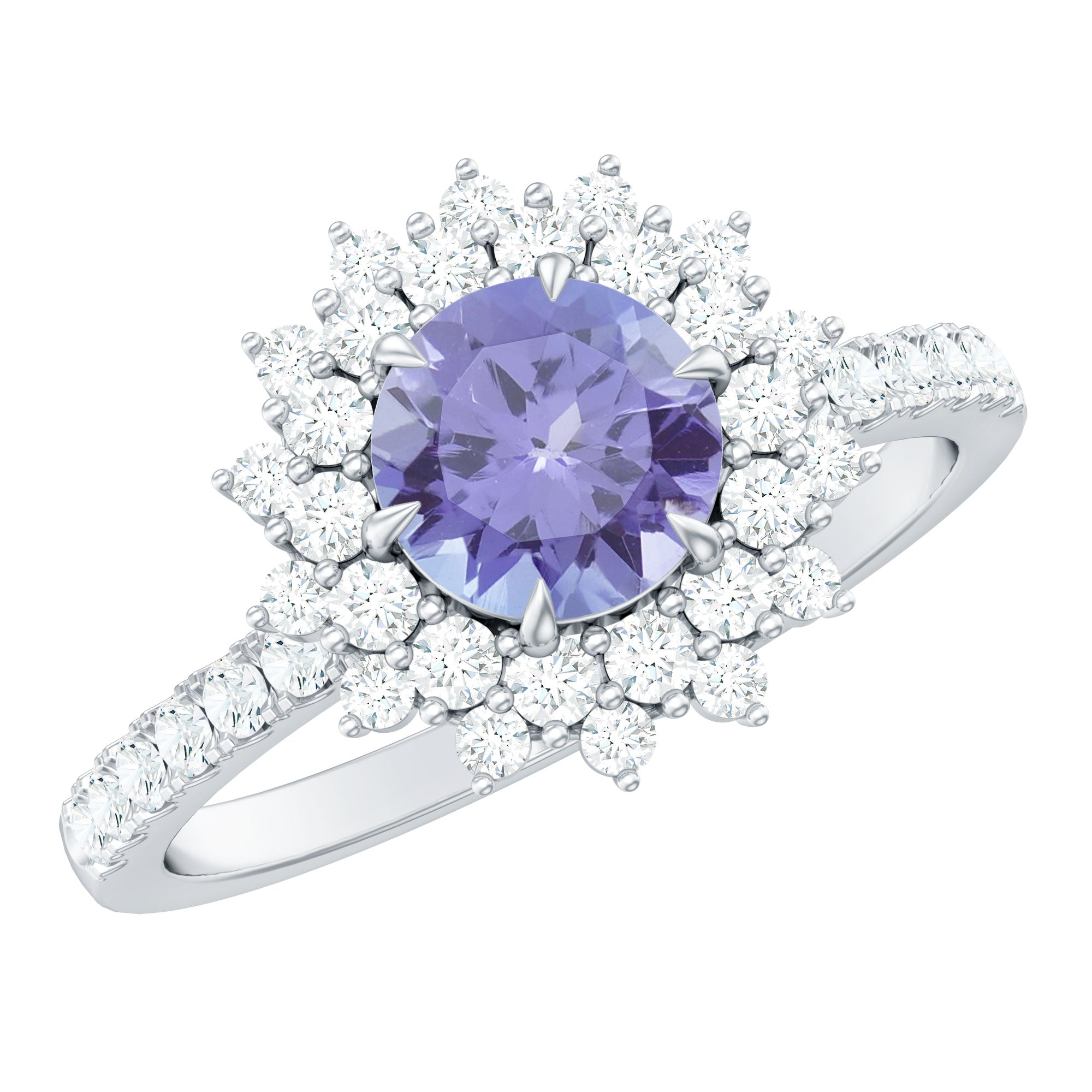 2 CT Round Tanzanite Statement Engagement Ring with Diamond