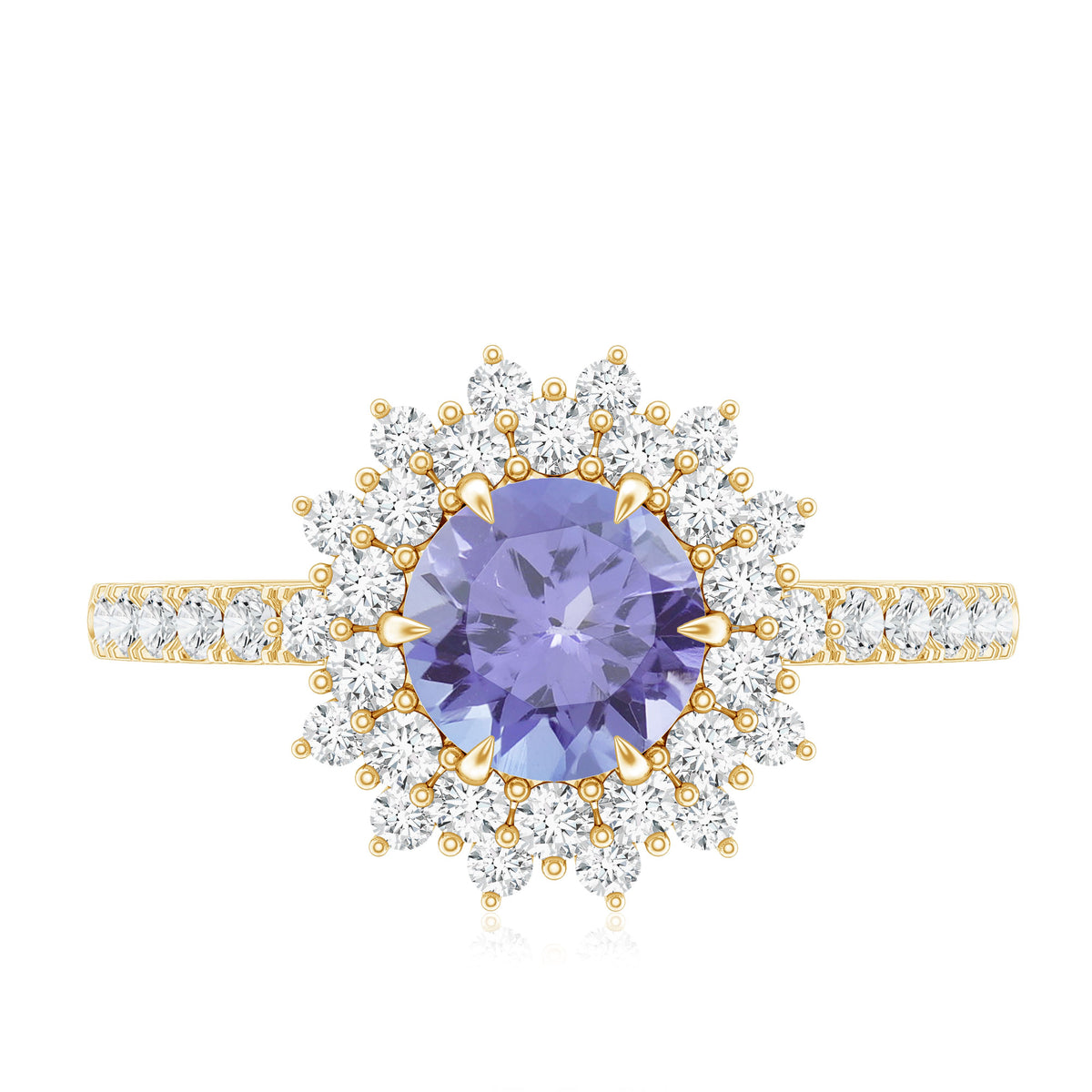 Natural Tanzanite Diamond Engagement Ring with Double Halo AAA - Rosec Jewels