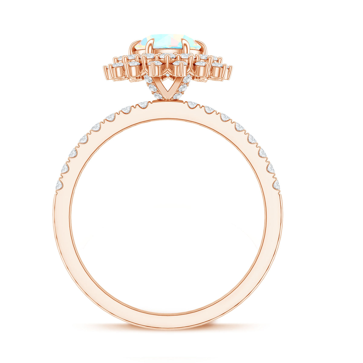 Natural Opalescent Circle Engagement Ring with Double Halo AAA - Rosec Jewels