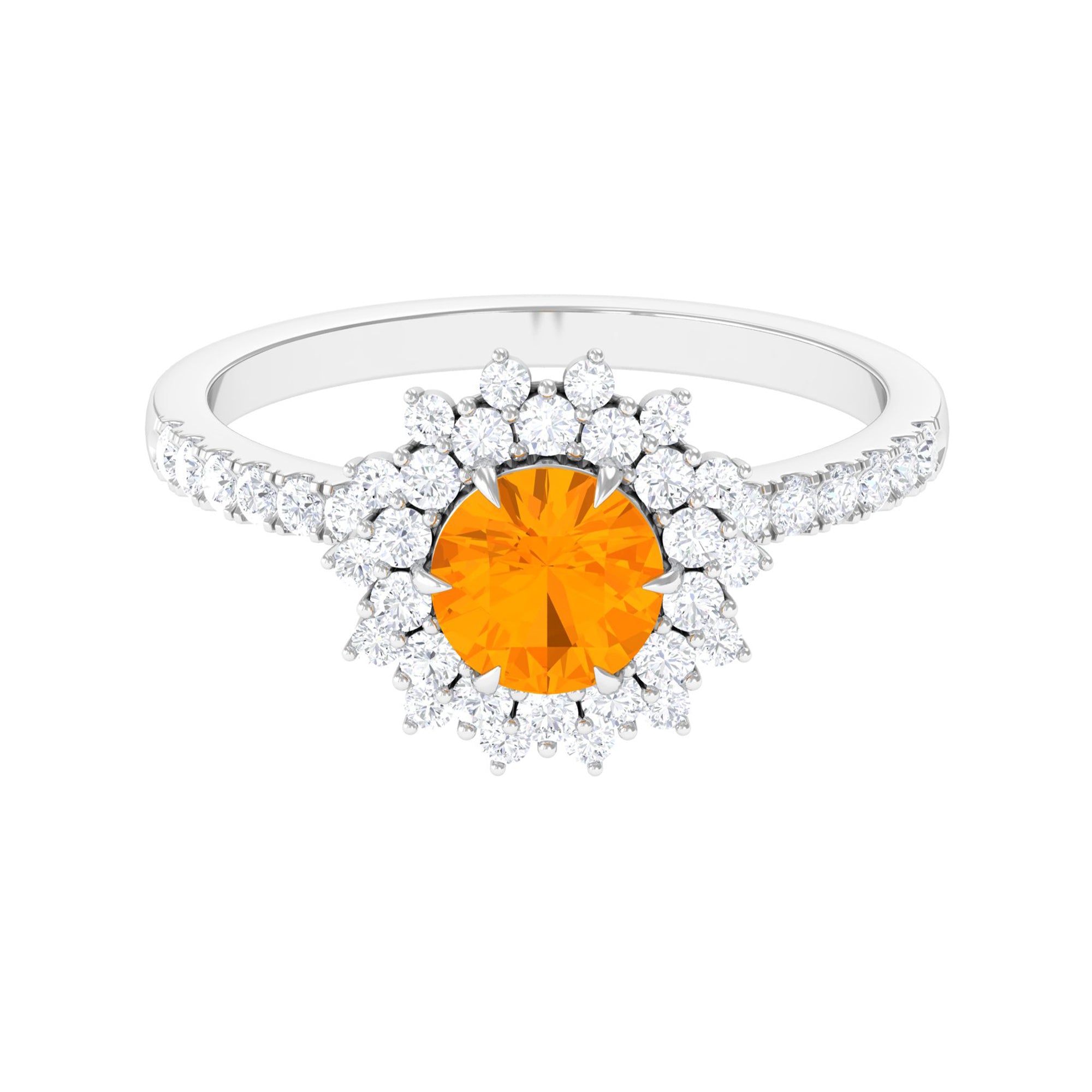Round Fire Opal Statement Engagement Ring with Moissanite