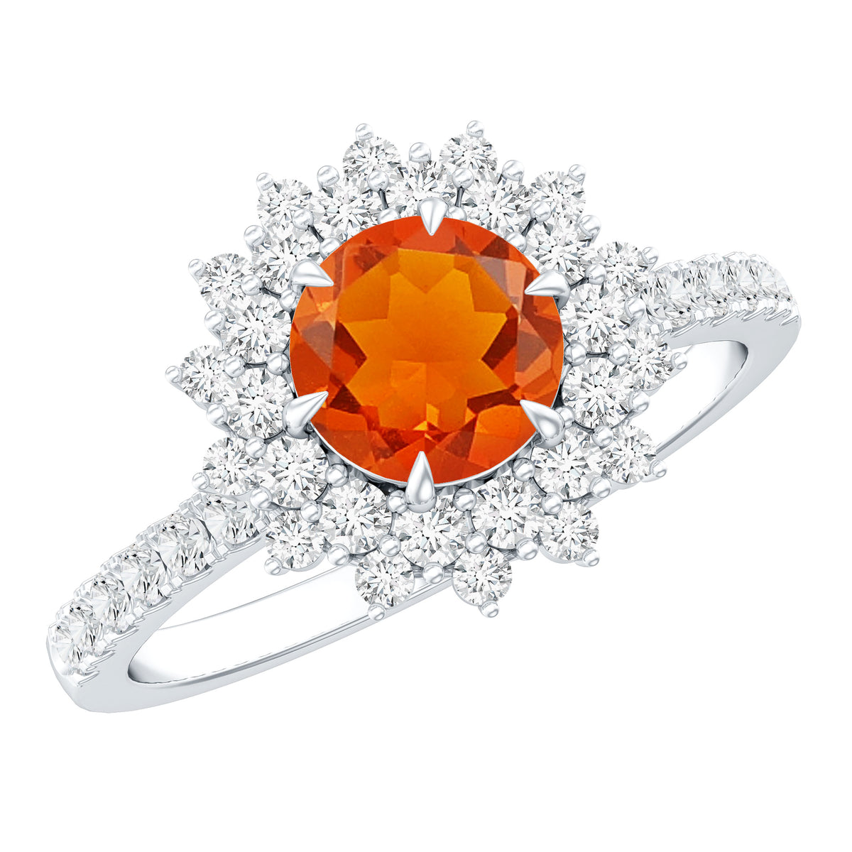 Round Fire Opal Statement Engagement Ring with Moissanite AAA - Rosec Jewels