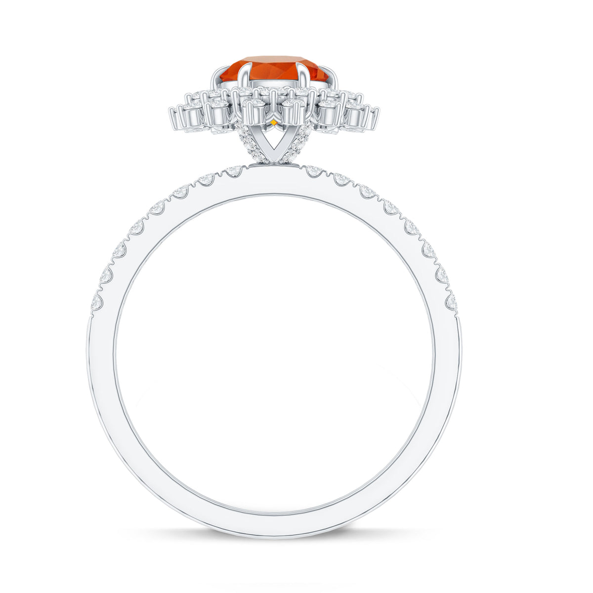Round Fire Opal Statement Engagement Ring with Moissanite AAA - Rosec Jewels