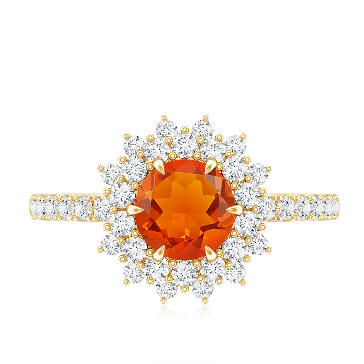 Round Fire Opal Statement Engagement Ring with Moissanite AAA - Rosec Jewels
