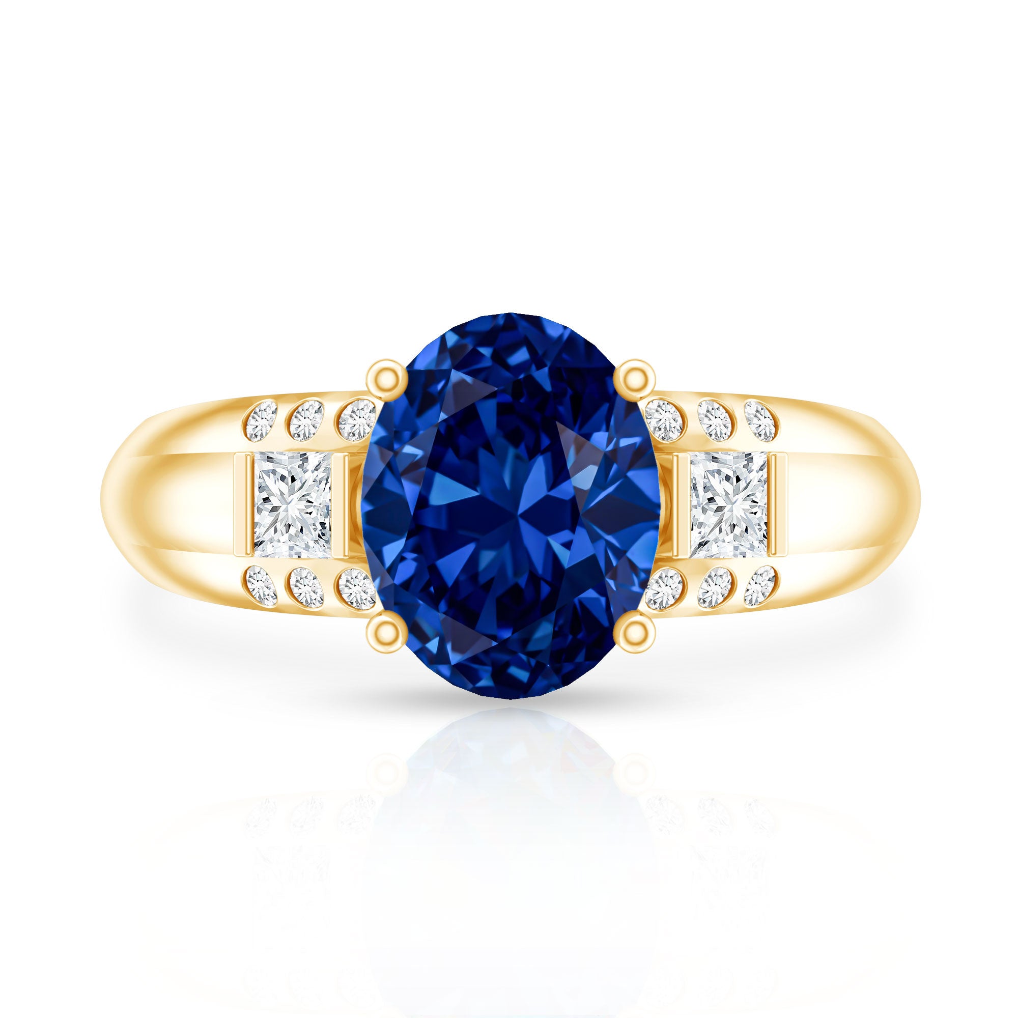 Certified Oval 4 Carat Lab Grown Blue Sapphire Statement Engagement Ring with Diamond AAAA - Rosec Jewels