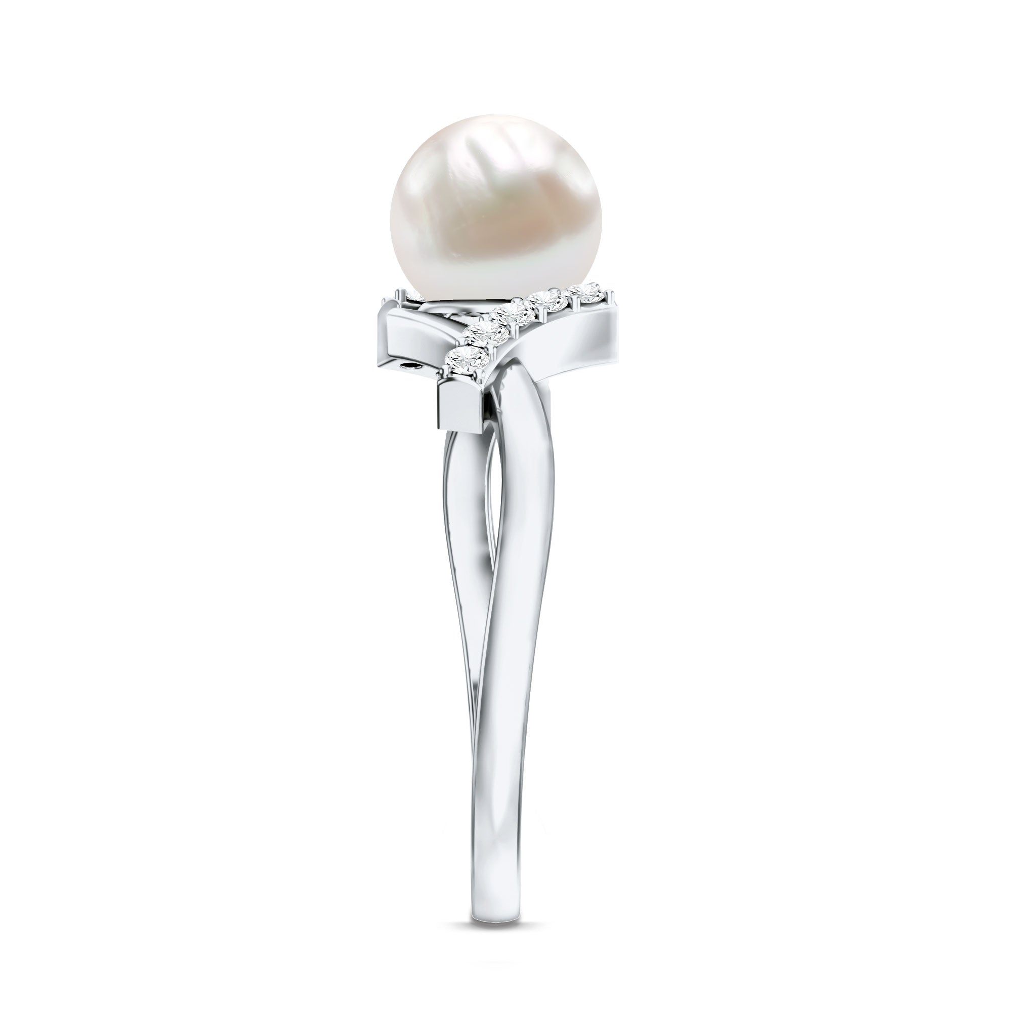 Pure Freshwater Pearl Solitaire Crossover Ring with Diamond AAA - Rosec Jewels