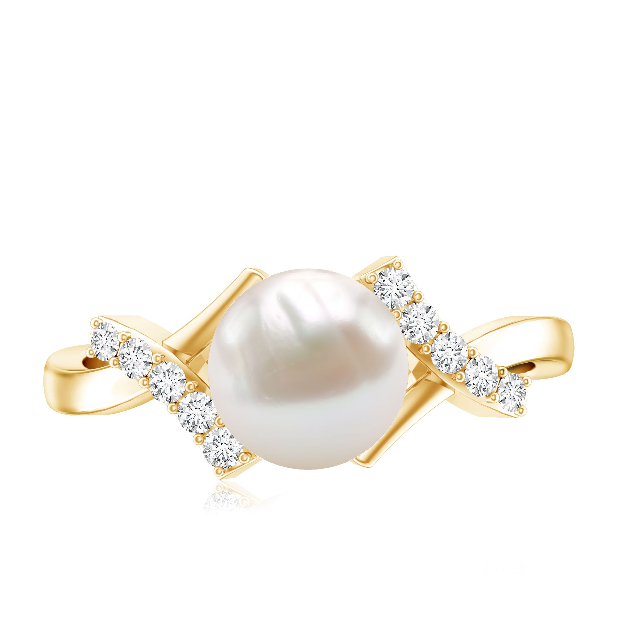 Pure Freshwater Pearl Solitaire Crossover Ring with Diamond AAA - Rosec Jewels