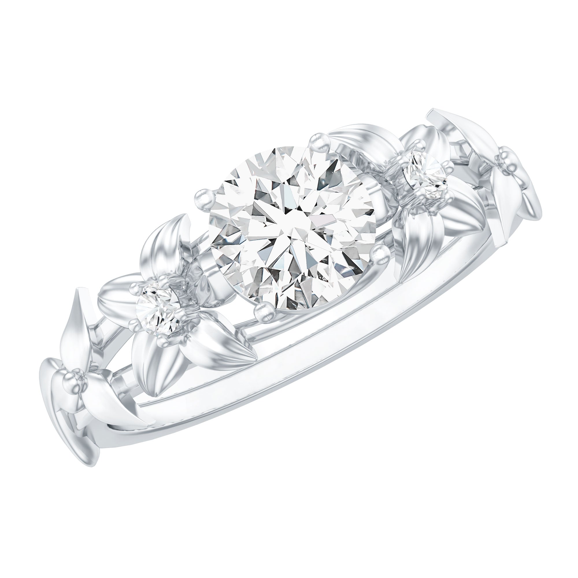 Round Cut 6 MM Moissanite Floral Engagement Ring D-VS1 - Rosec Jewels