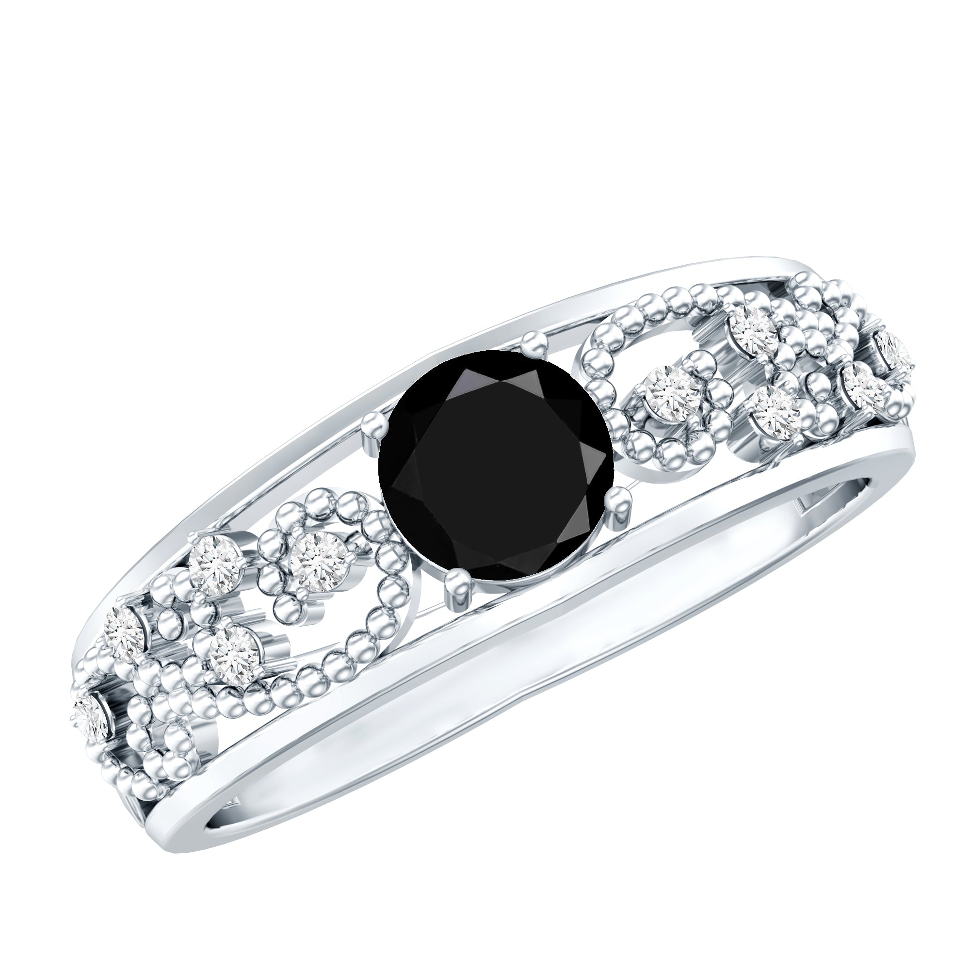 Vintage Inspired 0.8 Carat Lab Grown Black and White Diamond Engagement Ring AAAA ( Synthetic ) - Rosec Jewels