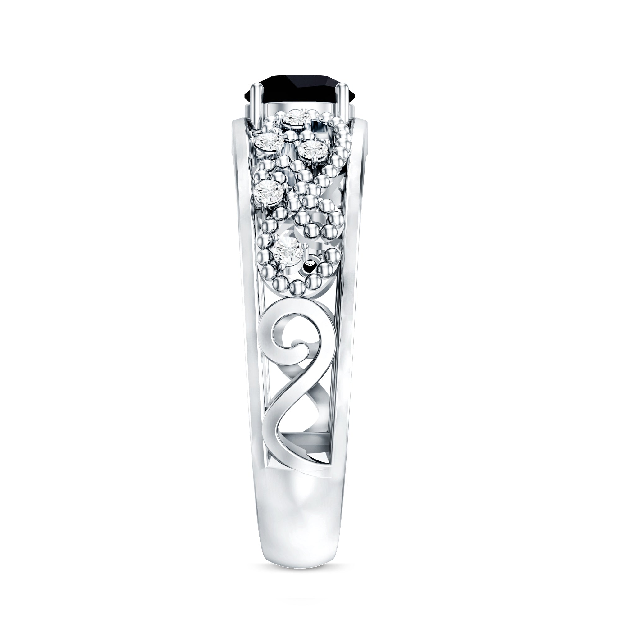 Vintage Inspired 0.8 Carat Lab Grown Black and White Diamond Engagement Ring AAAA ( Synthetic ) - Rosec Jewels