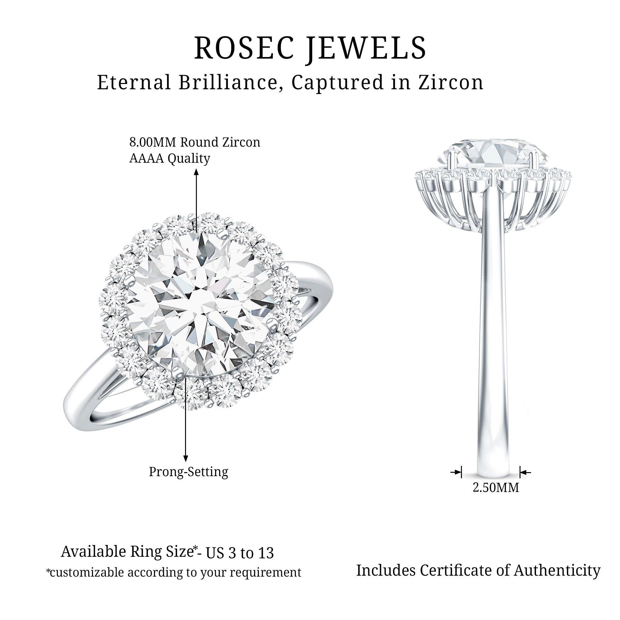 3 CT Round Shape Simulated Diamond Simple Halo Ring AAAA - Rosec Jewels