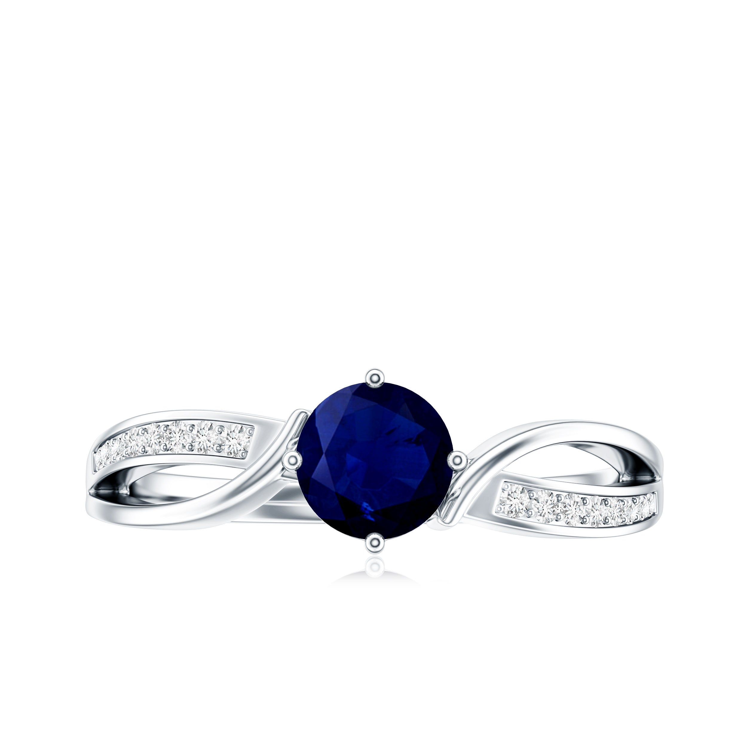 Real 0.95 Carat Round Blue Sapphire Infinity Engagement Ring with Diamond AAA - Rosec Jewels