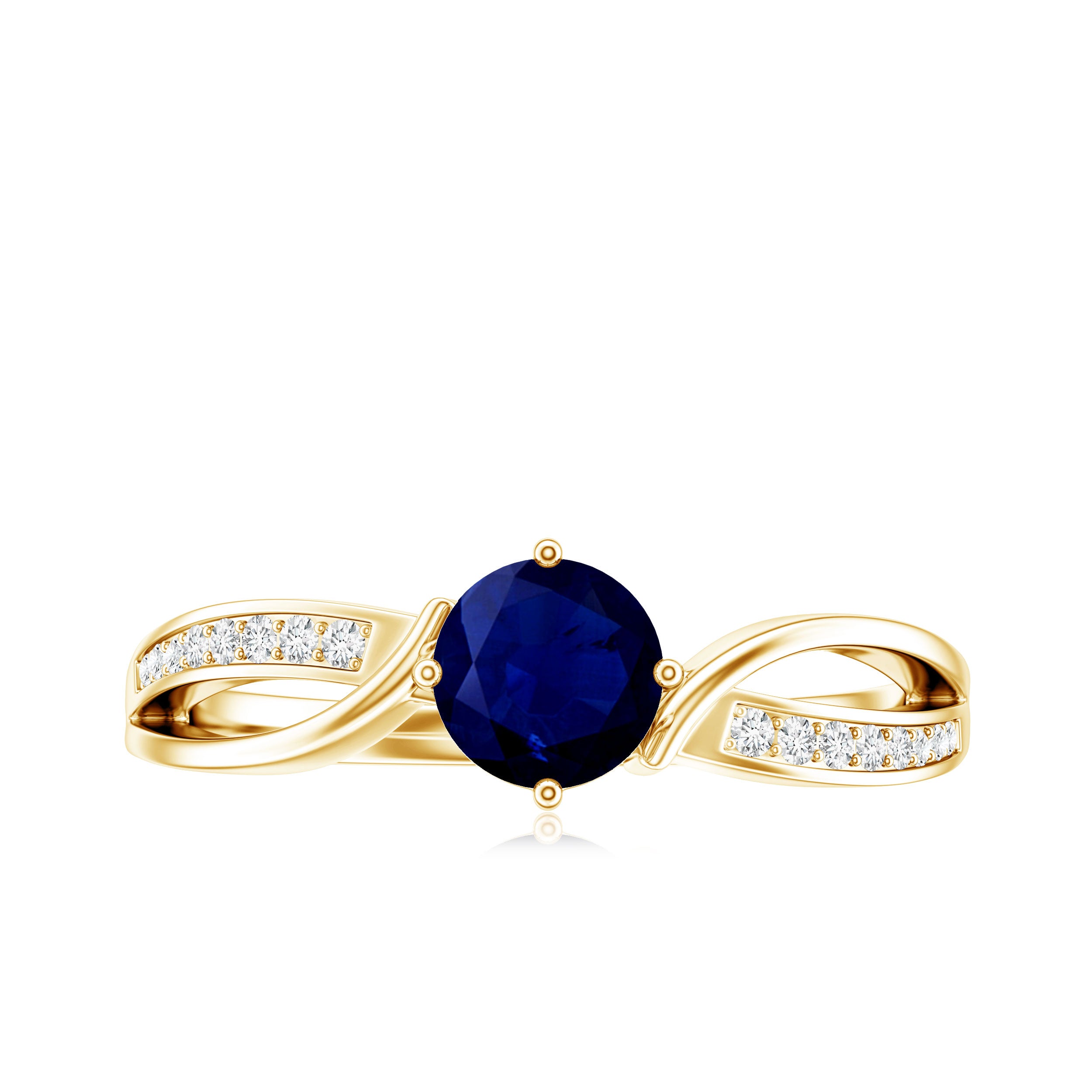 Real 0.95 Carat Round Blue Sapphire Infinity Engagement Ring with Diamond AAA - Rosec Jewels