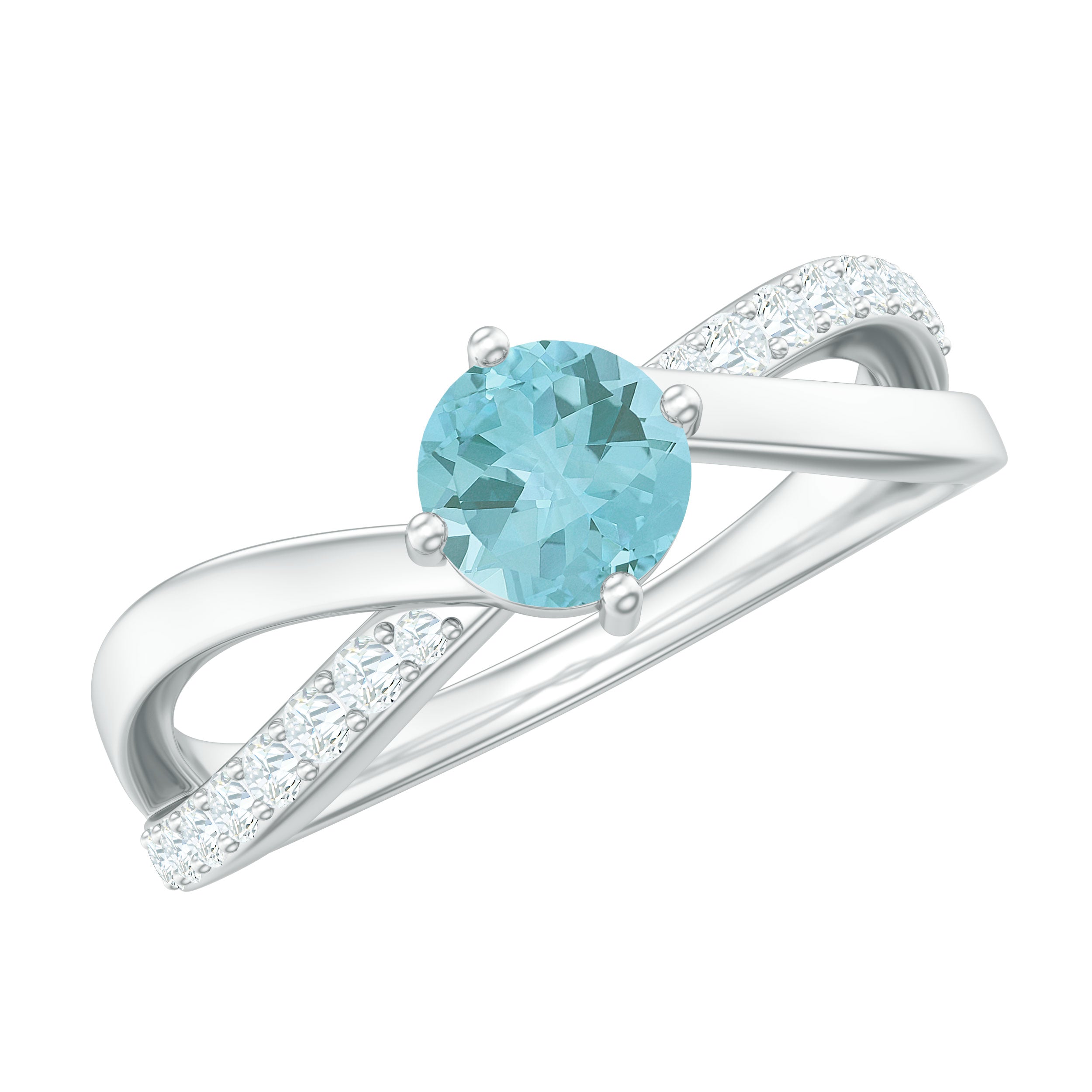 Infinity Shank Round Sky Blue Topaz Engagement Ring with Diamond