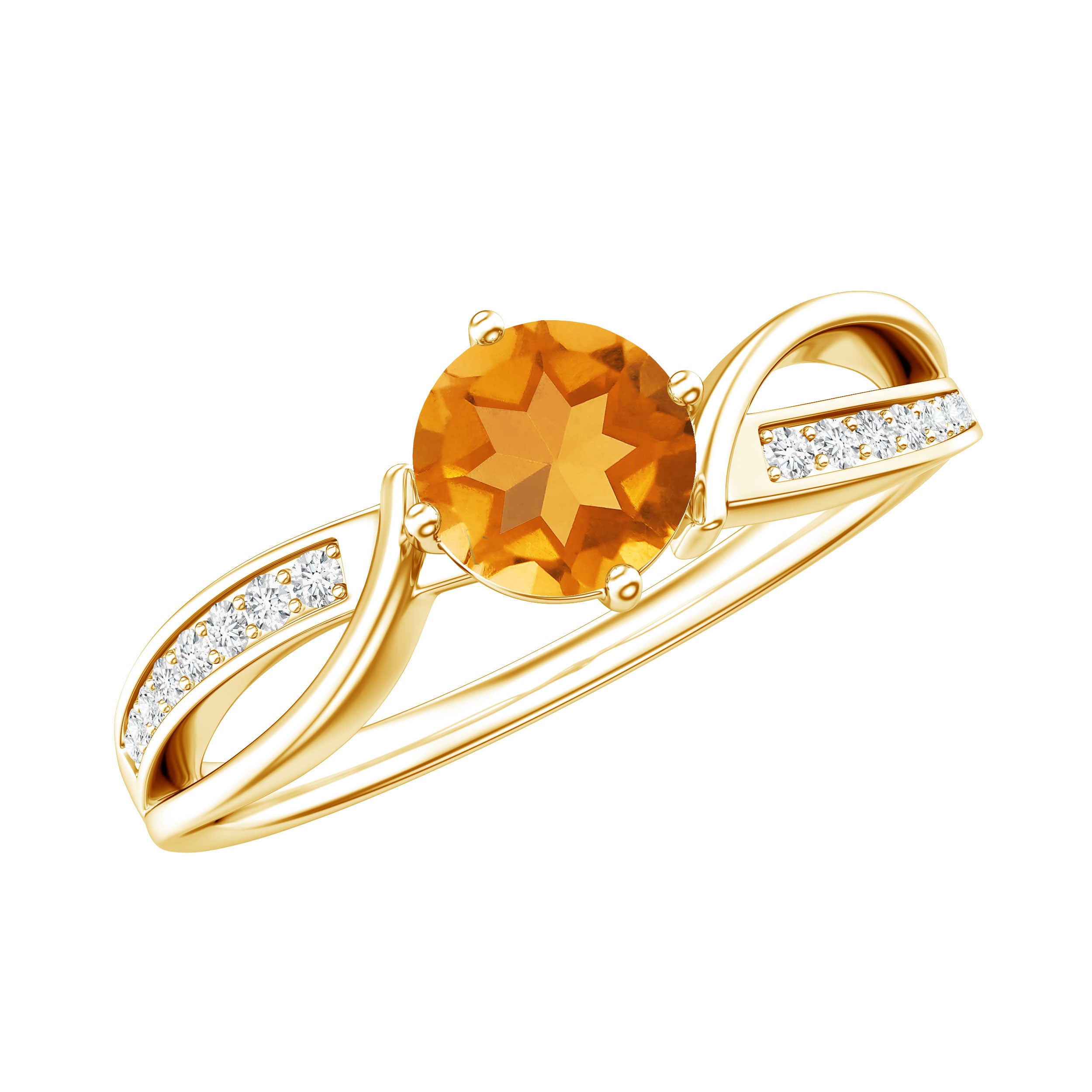 Natural Citrine Engagement Ring with Diamond Crossover Shank AAA - Rosec Jewels