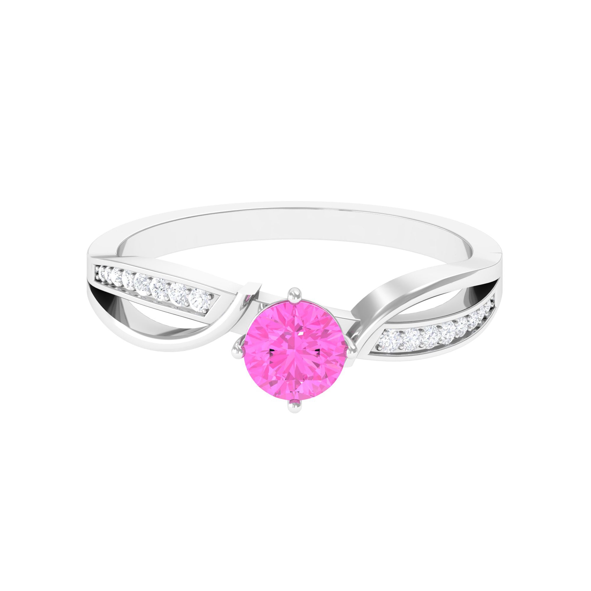Infinity Shank Round Pink Sapphire Engagement Ring with Diamond
