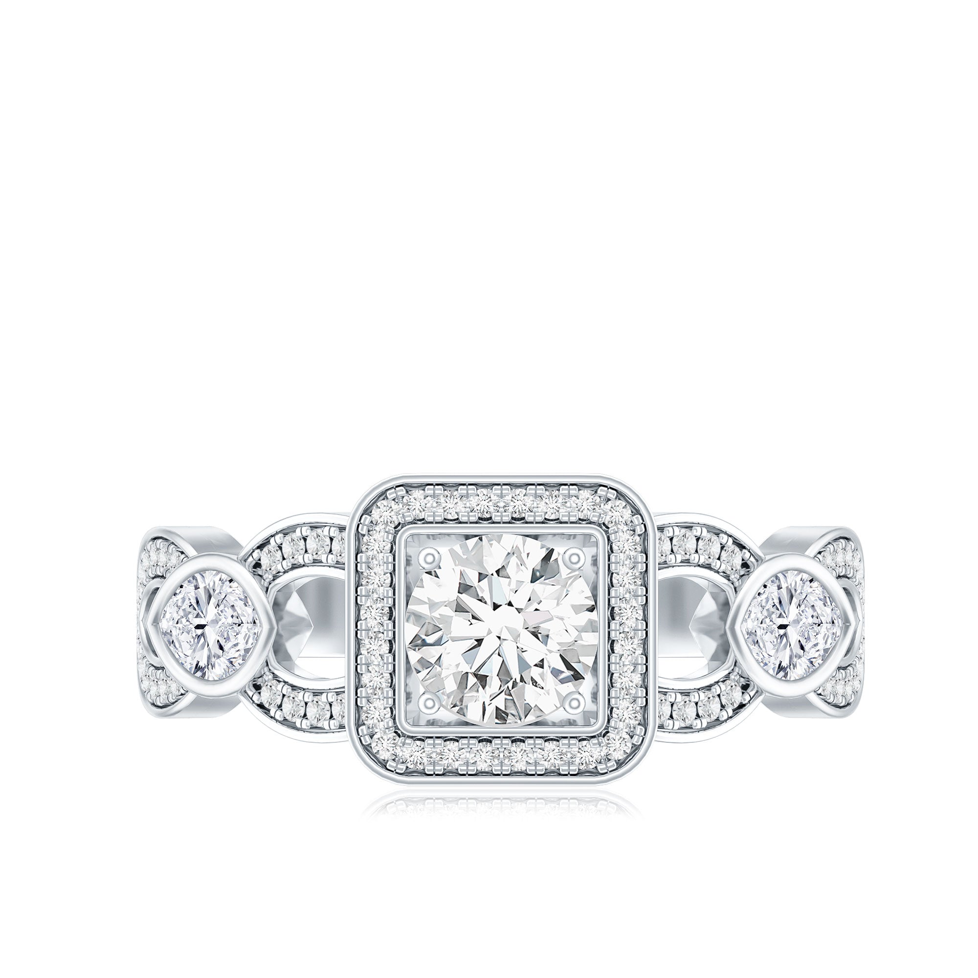 Rosec Jewels-Vintage Inspired Moissanite Halo Engagement Ring with Certificate