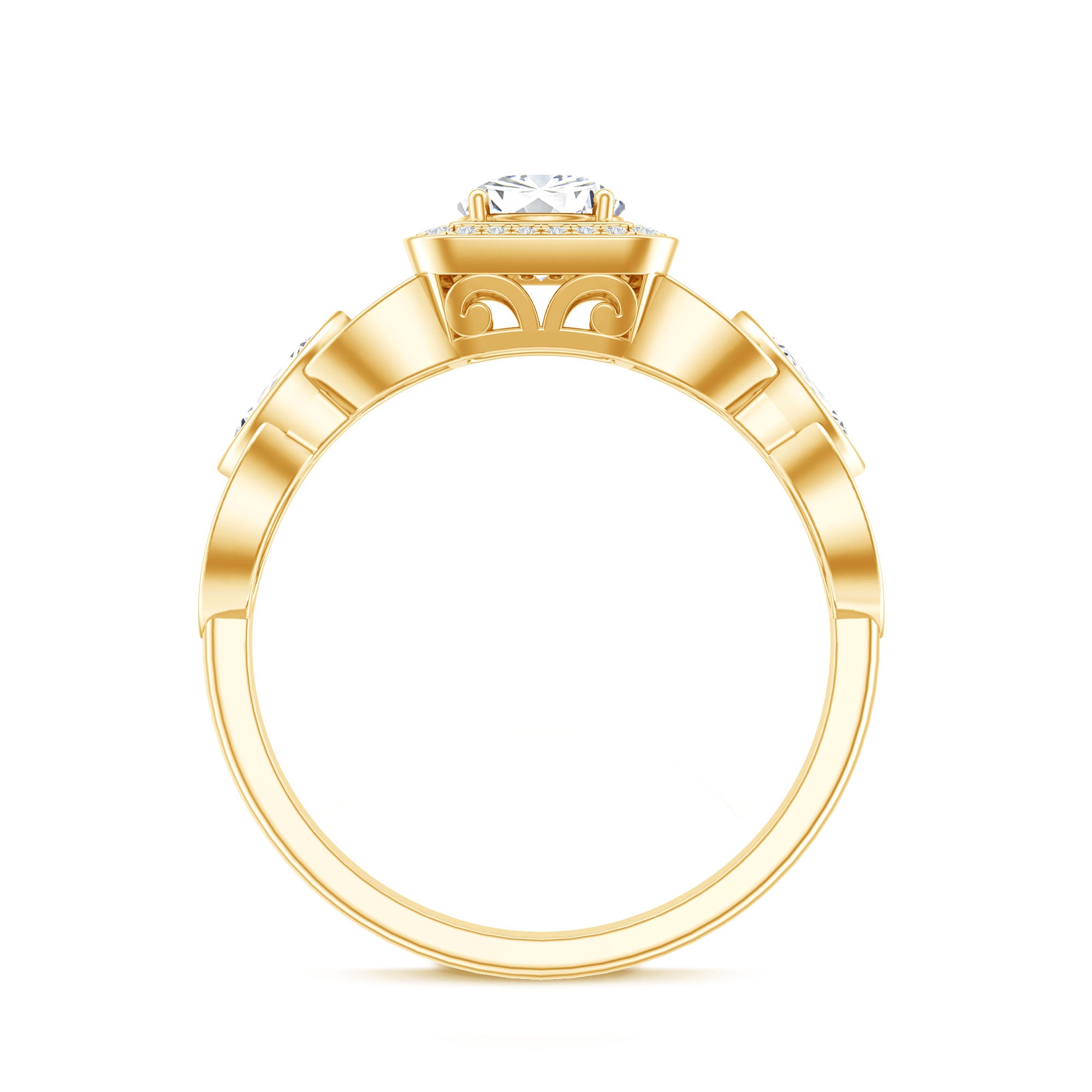 Rosec Jewels-Vintage Inspired Moissanite Halo Engagement Ring with Certificate