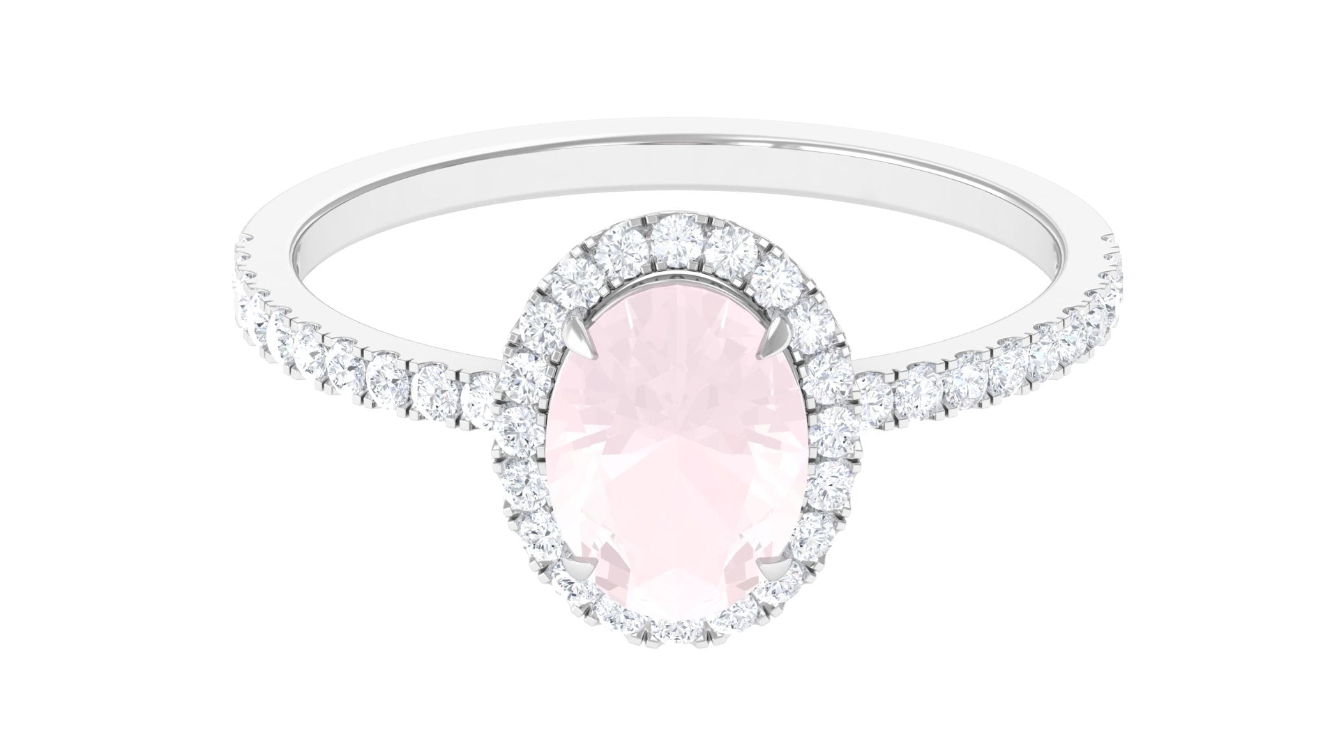 Oval Rose Quartz Halo Engagement Ring with Diamond