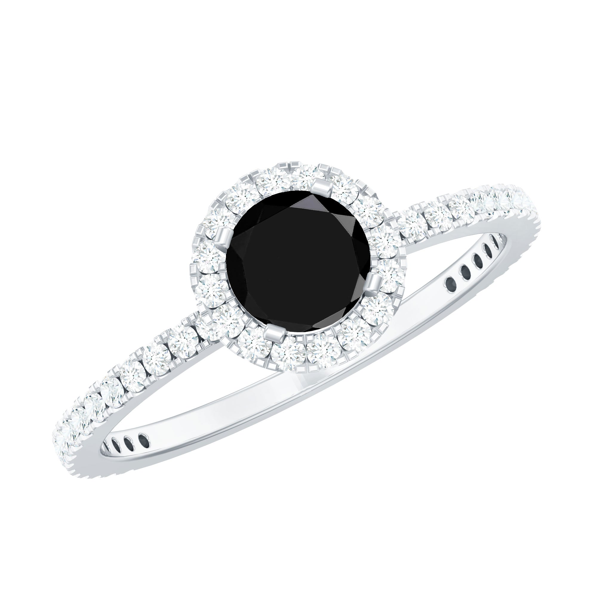 Round Shape Black Diamond Halo Engagement Ring with Diamond