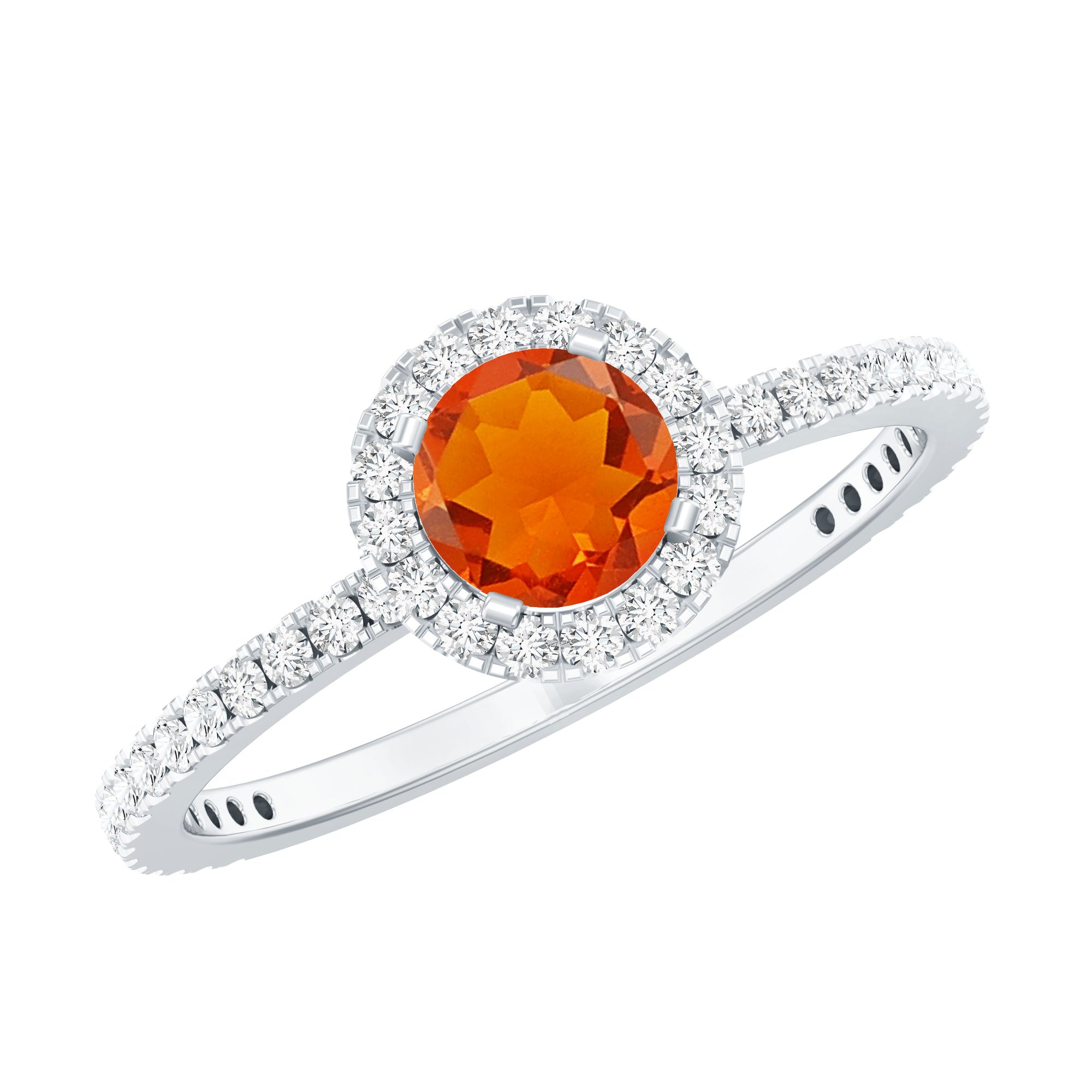 Round Shape Fire Opal Halo Engagement Ring with Diamond AAA - Rosec Jewels