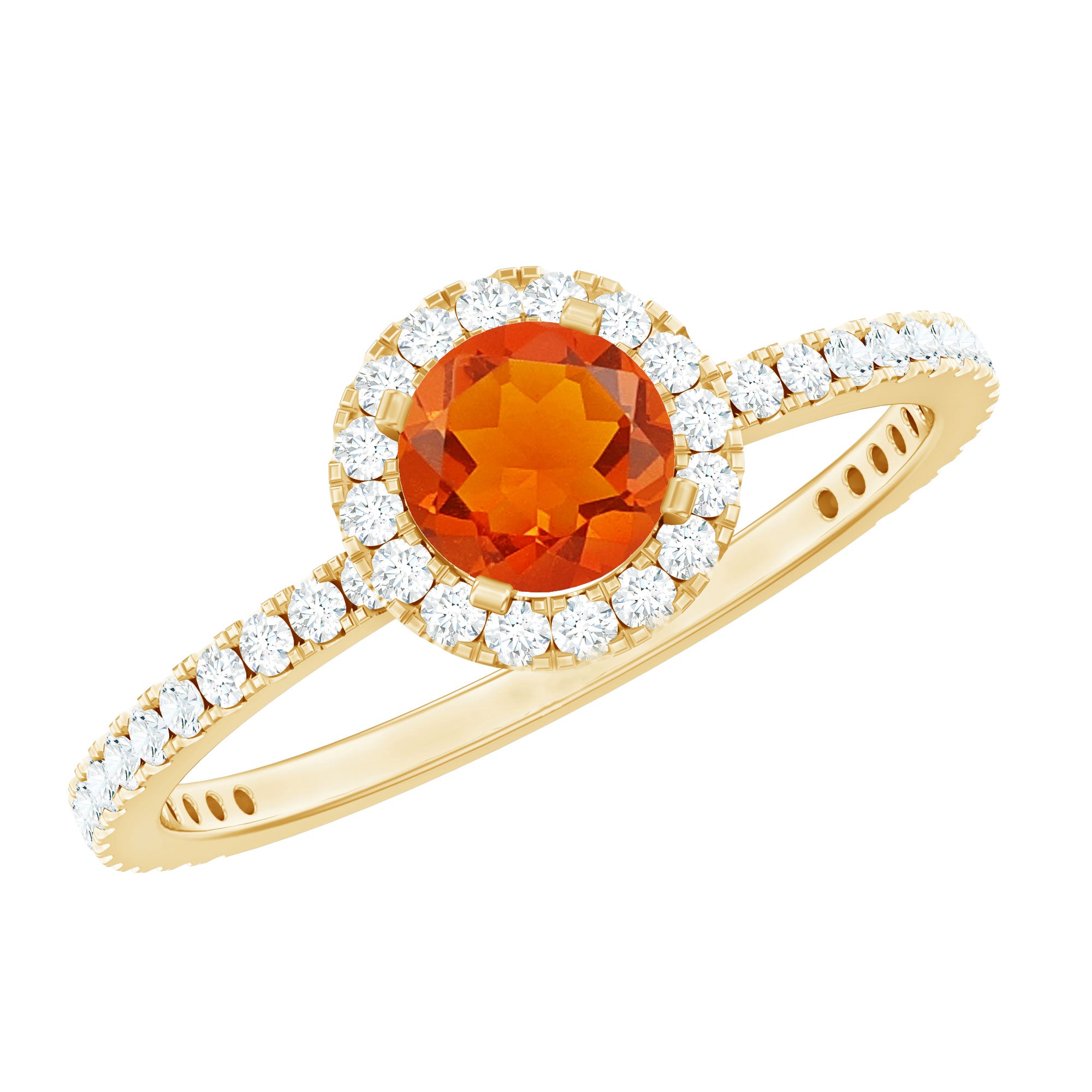 Round Shape Fire Opal Halo Engagement Ring with Diamond AAA - Rosec Jewels
