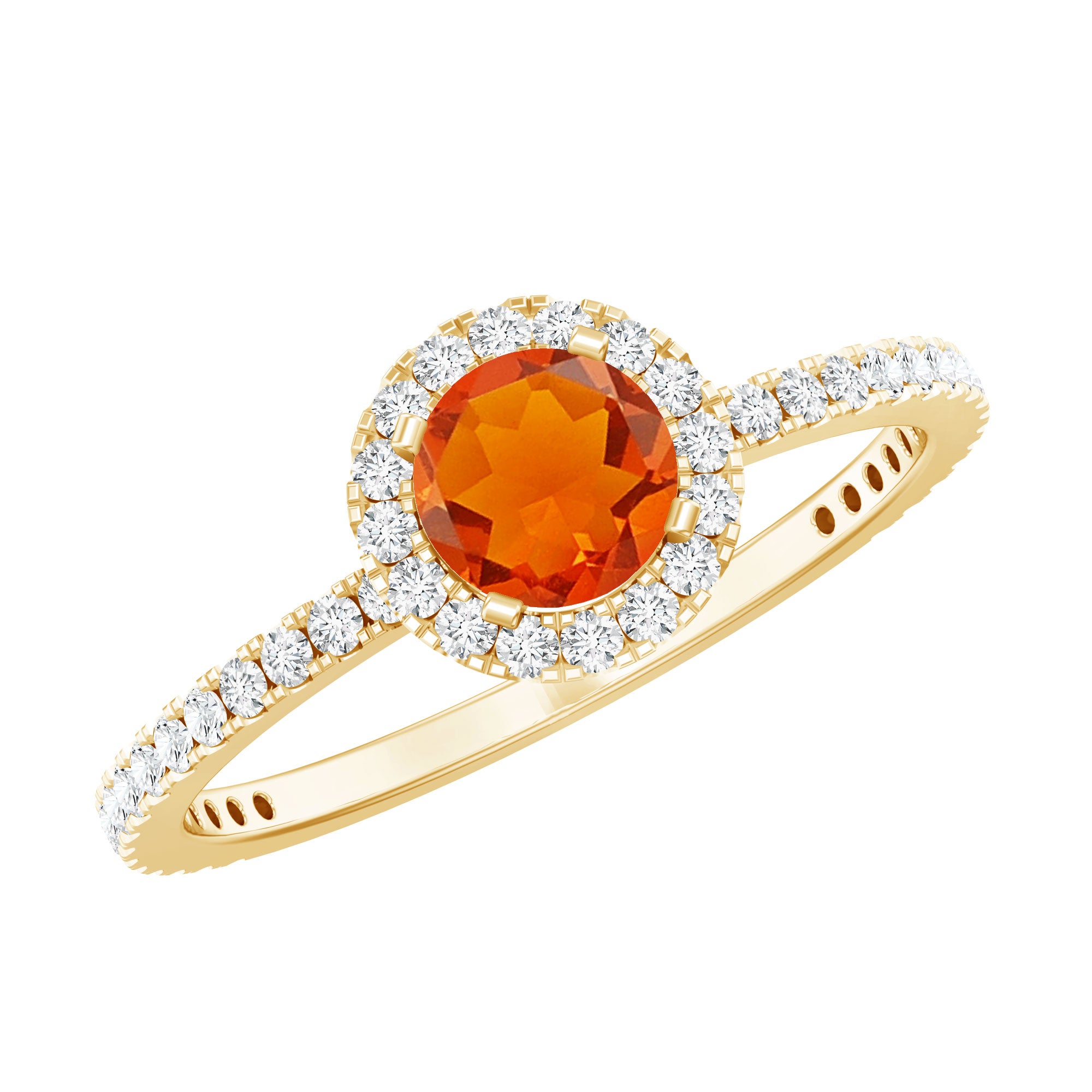 Round Shape Fire Opal Halo Engagement Ring with Diamond AAA - Rosec Jewels