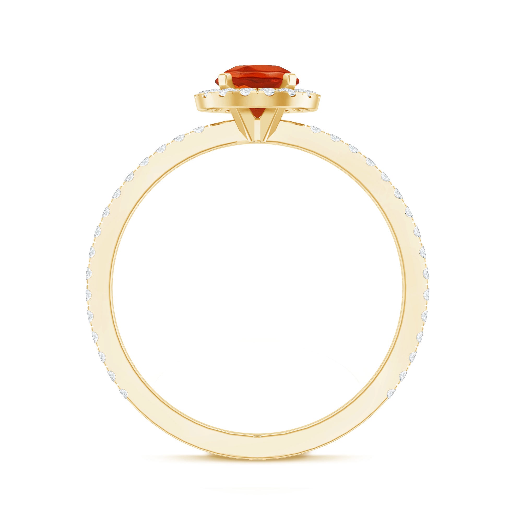 Round Shape Fire Opal Halo Engagement Ring with Diamond AAA - Rosec Jewels
