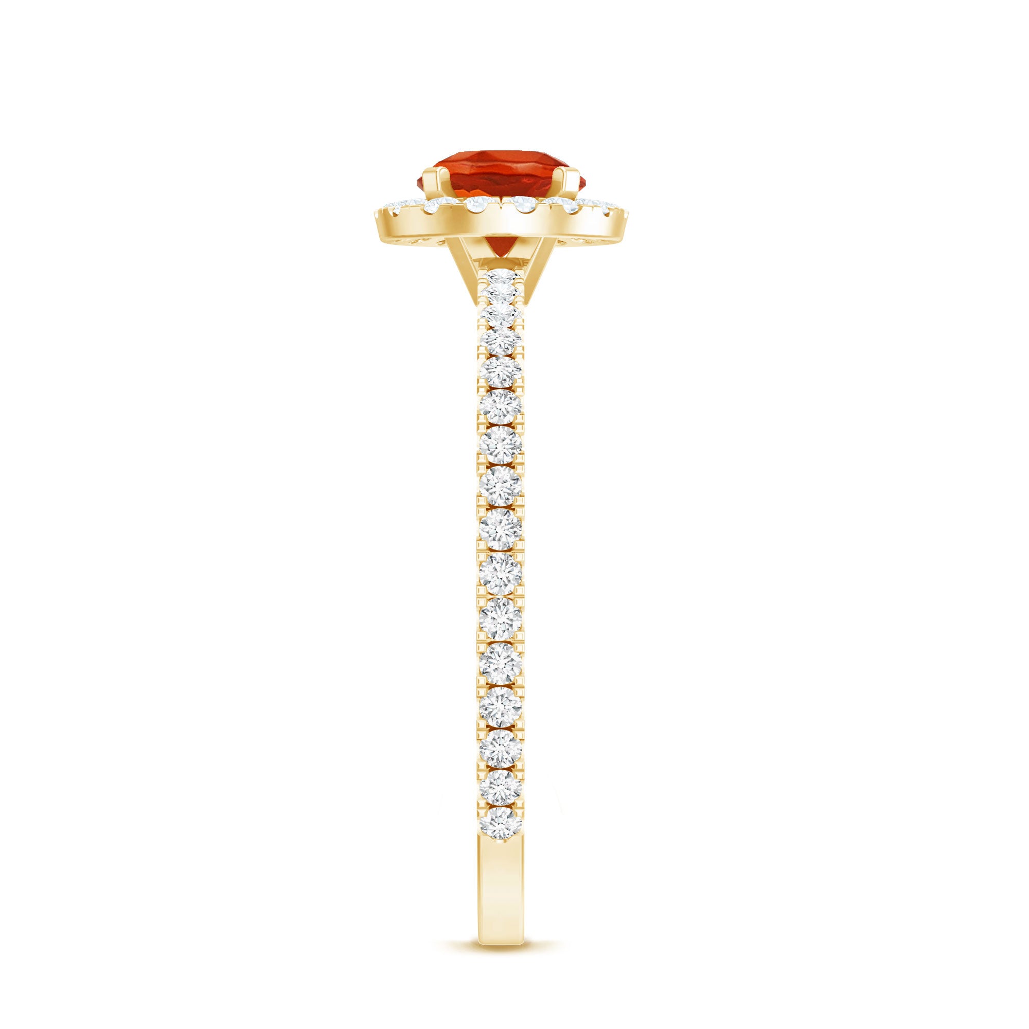 Round Shape Fire Opal Halo Engagement Ring with Diamond AAA - Rosec Jewels