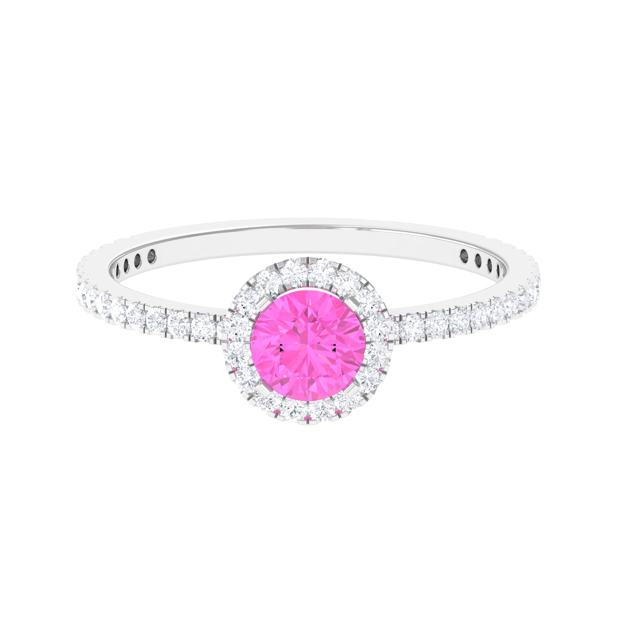 Round Pink Sapphire Halo Engagement Ring with Diamond