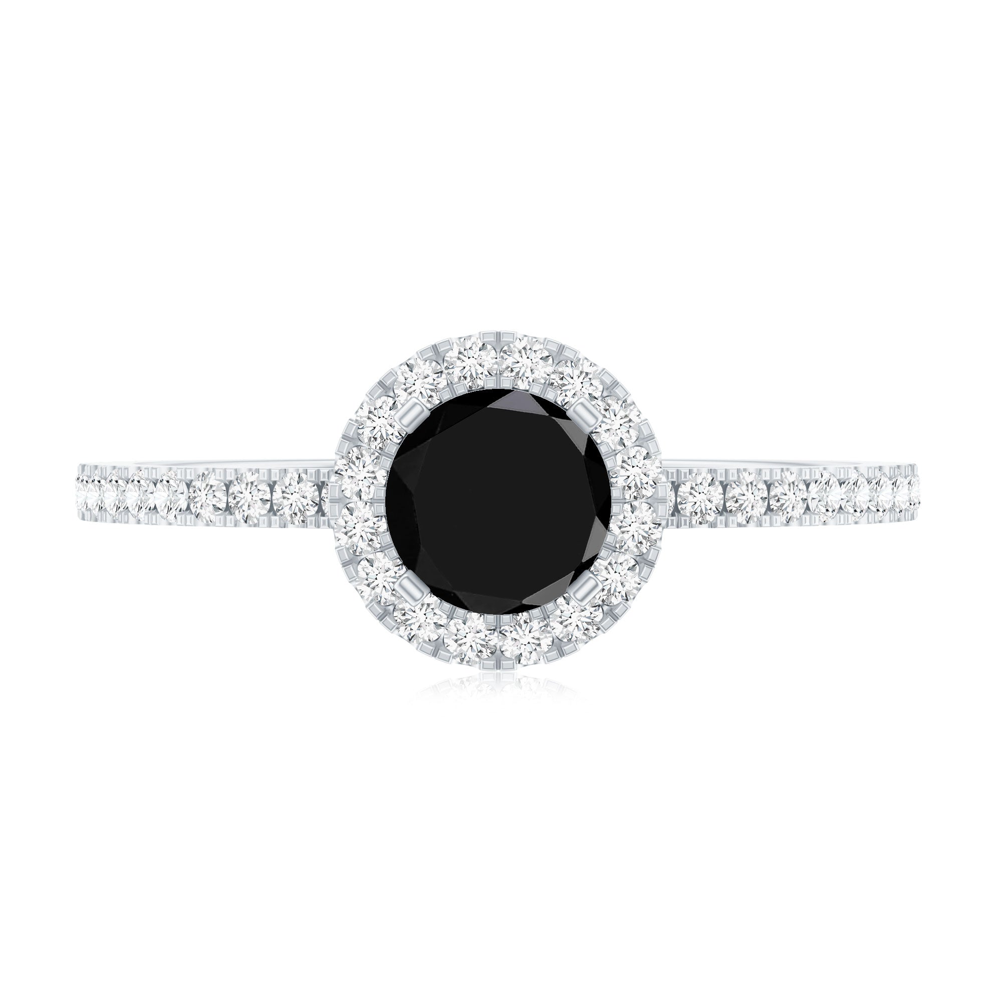 Black Spinel Minimal Engagement Ring with Diamond Halo AAA - Rosec Jewels