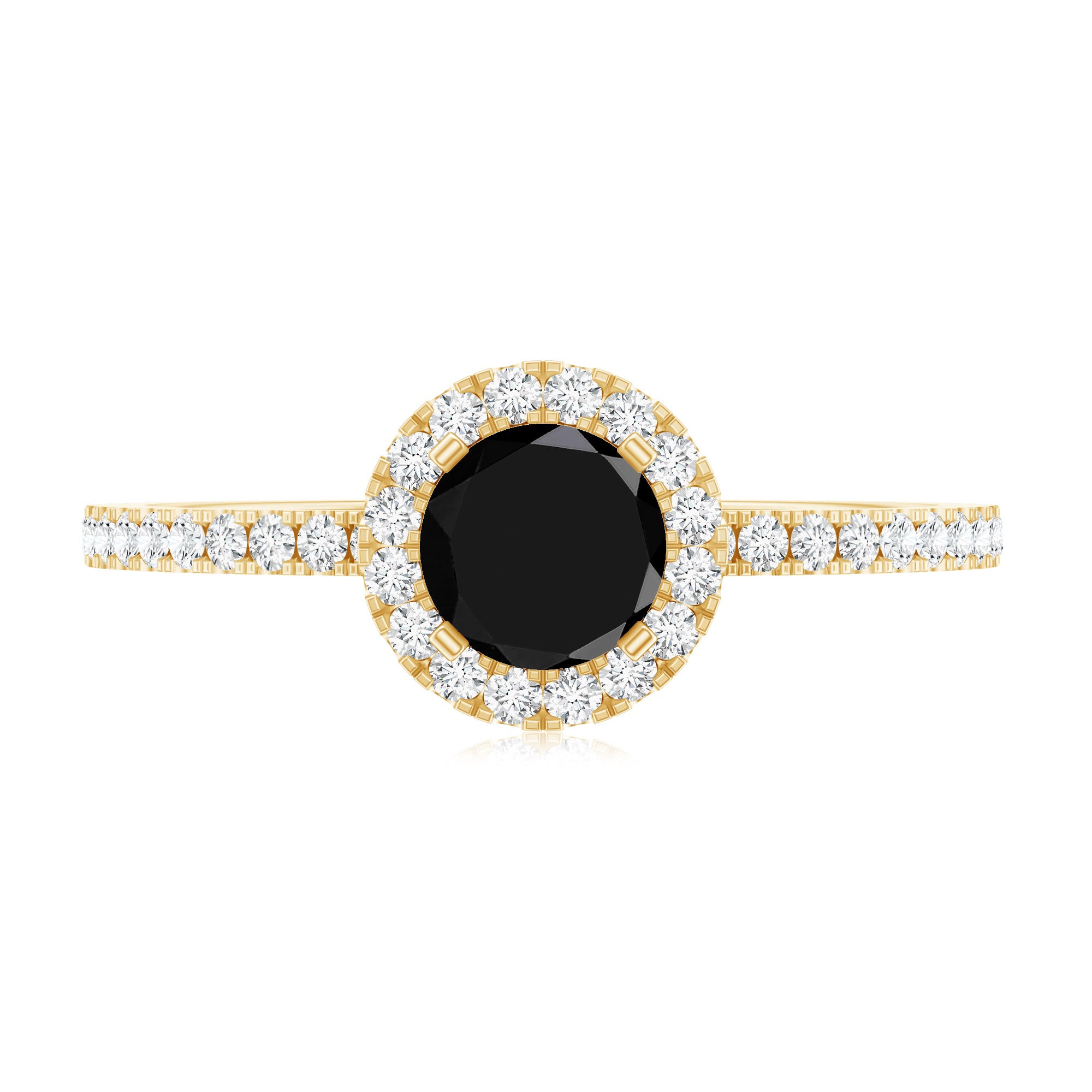 Black Spinel Minimal Engagement Ring with Diamond Halo AAA - Rosec Jewels