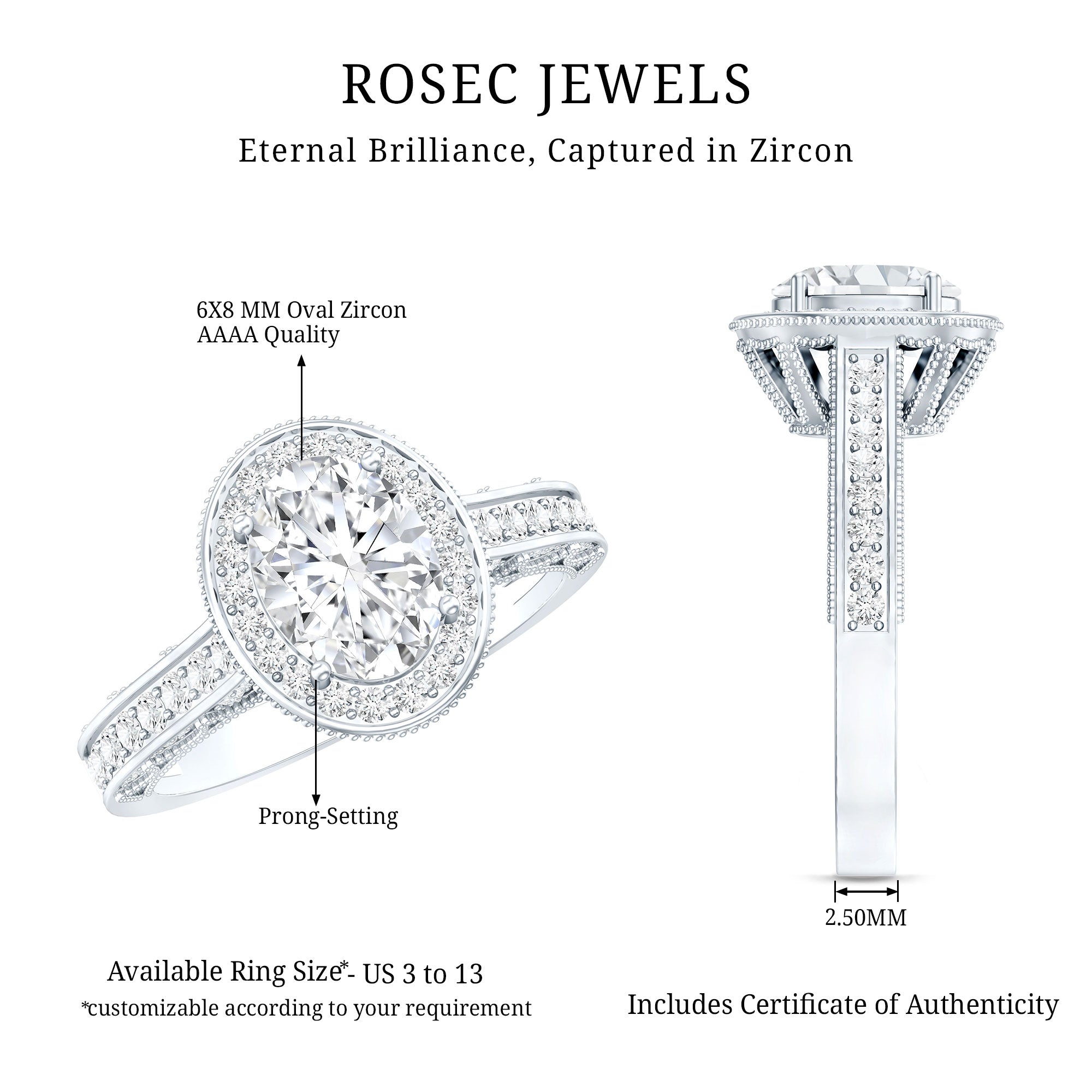Vintage Style Oval Simulated Diamond Halo Engagement Ring AAAA - Rosec Jewels