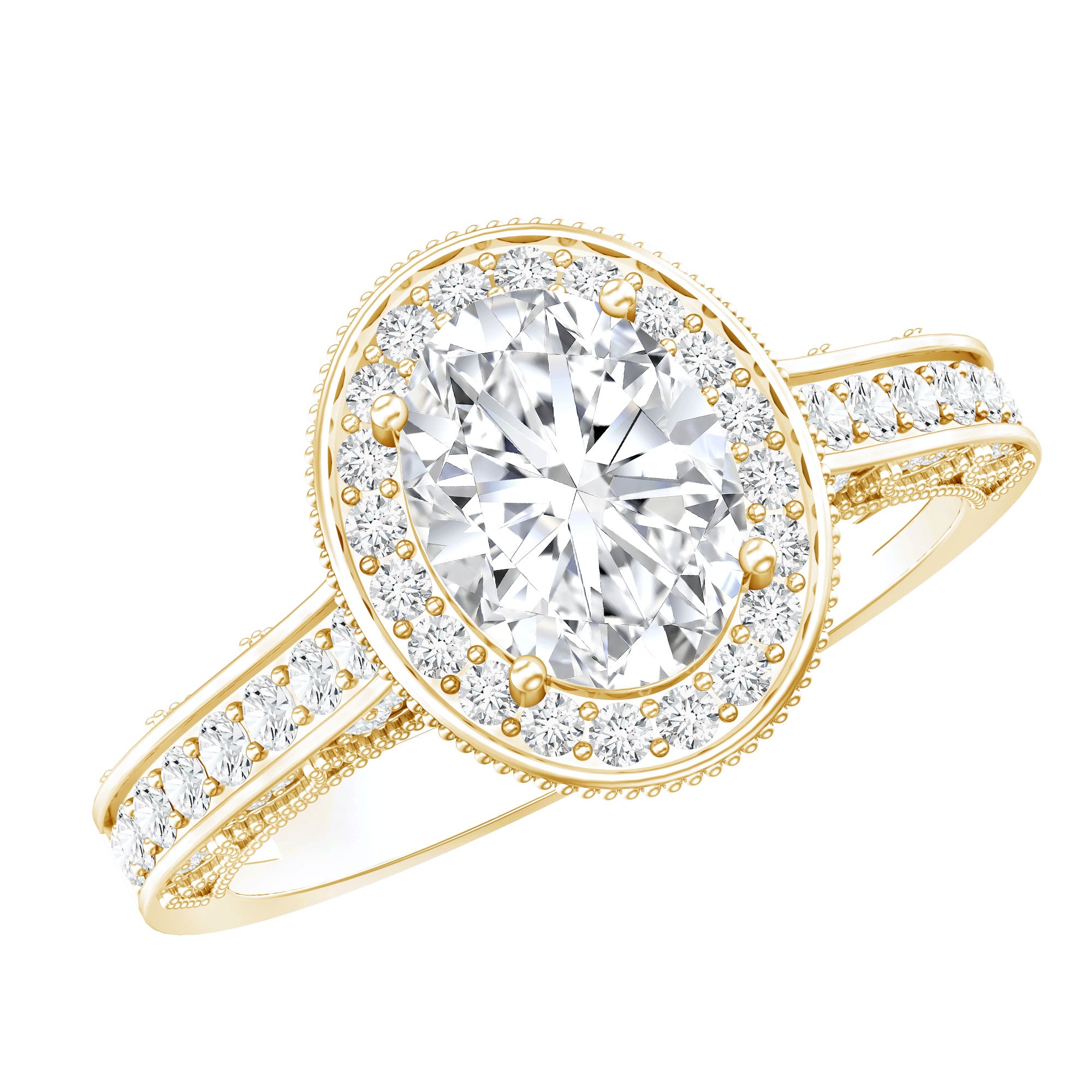 Vintage Style Oval Simulated Diamond Halo Engagement Ring AAAA - Rosec Jewels