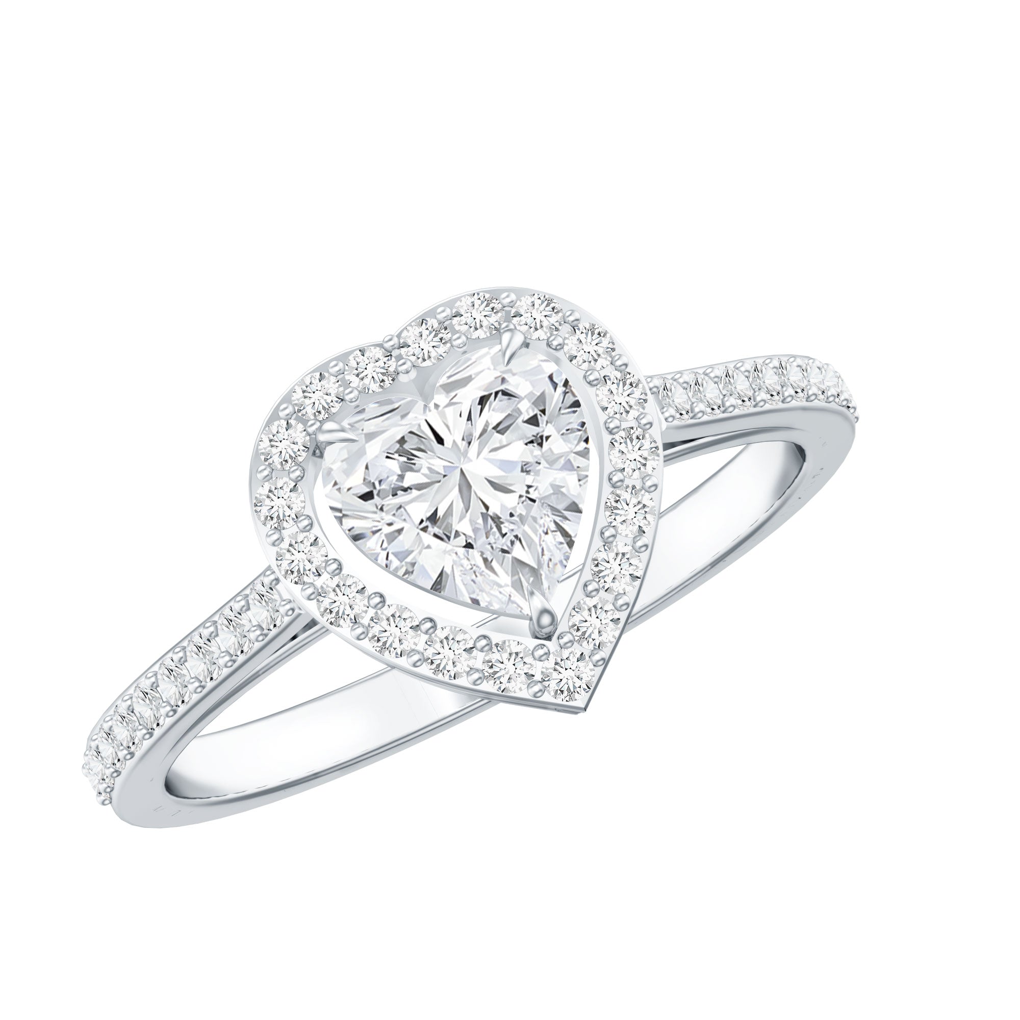 1.50 CT Heart Shape Cubic Zirconia Engagement Ring with Accent AAAA - Rosec Jewels