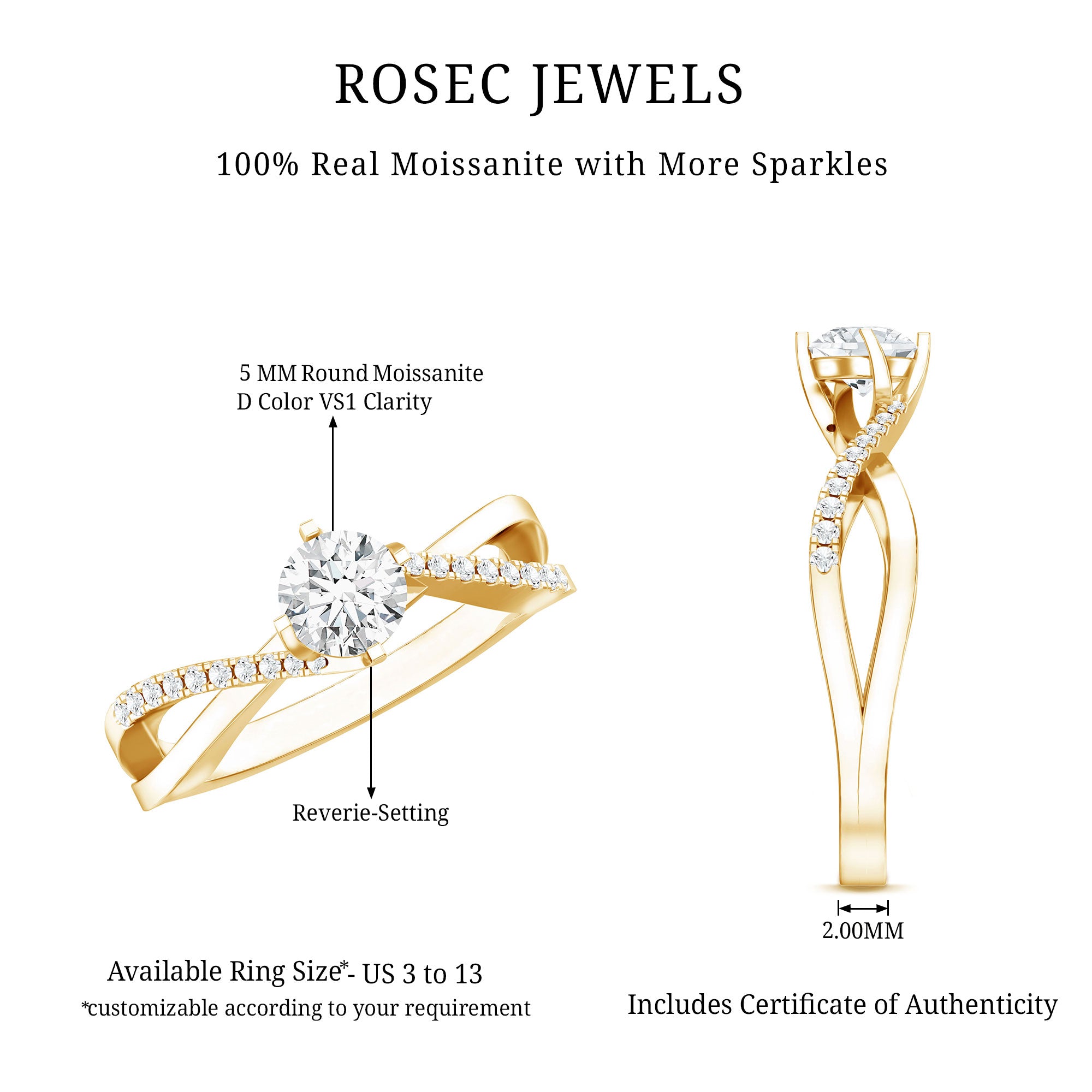 Round Cut Moissanite Infinity Engagement Ring for Her D-VS1 - Rosec Jewels