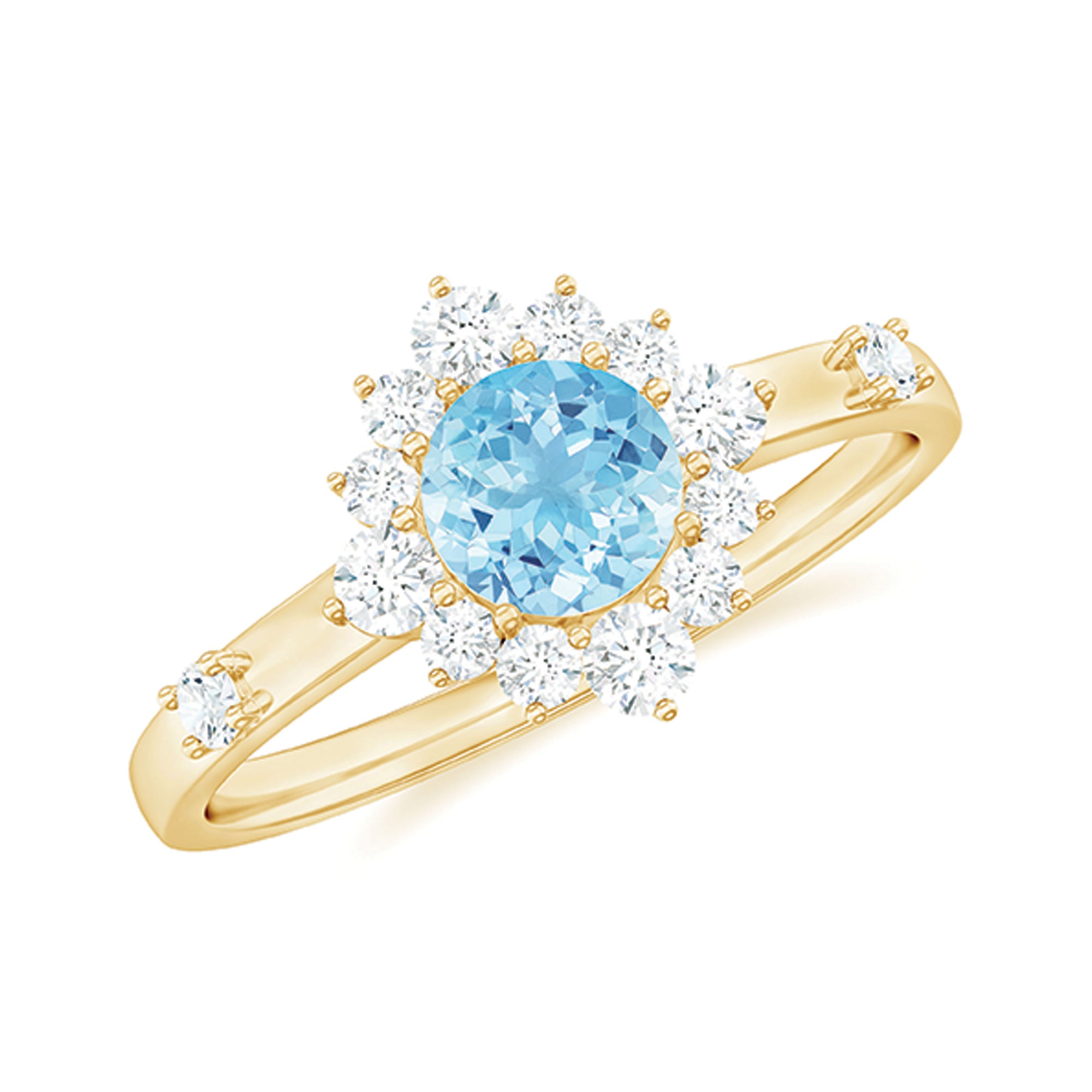 Genuine 0.8 Carat Aquamarine and Diamond Halo Engagement Ring AAA - Rosec Jewels