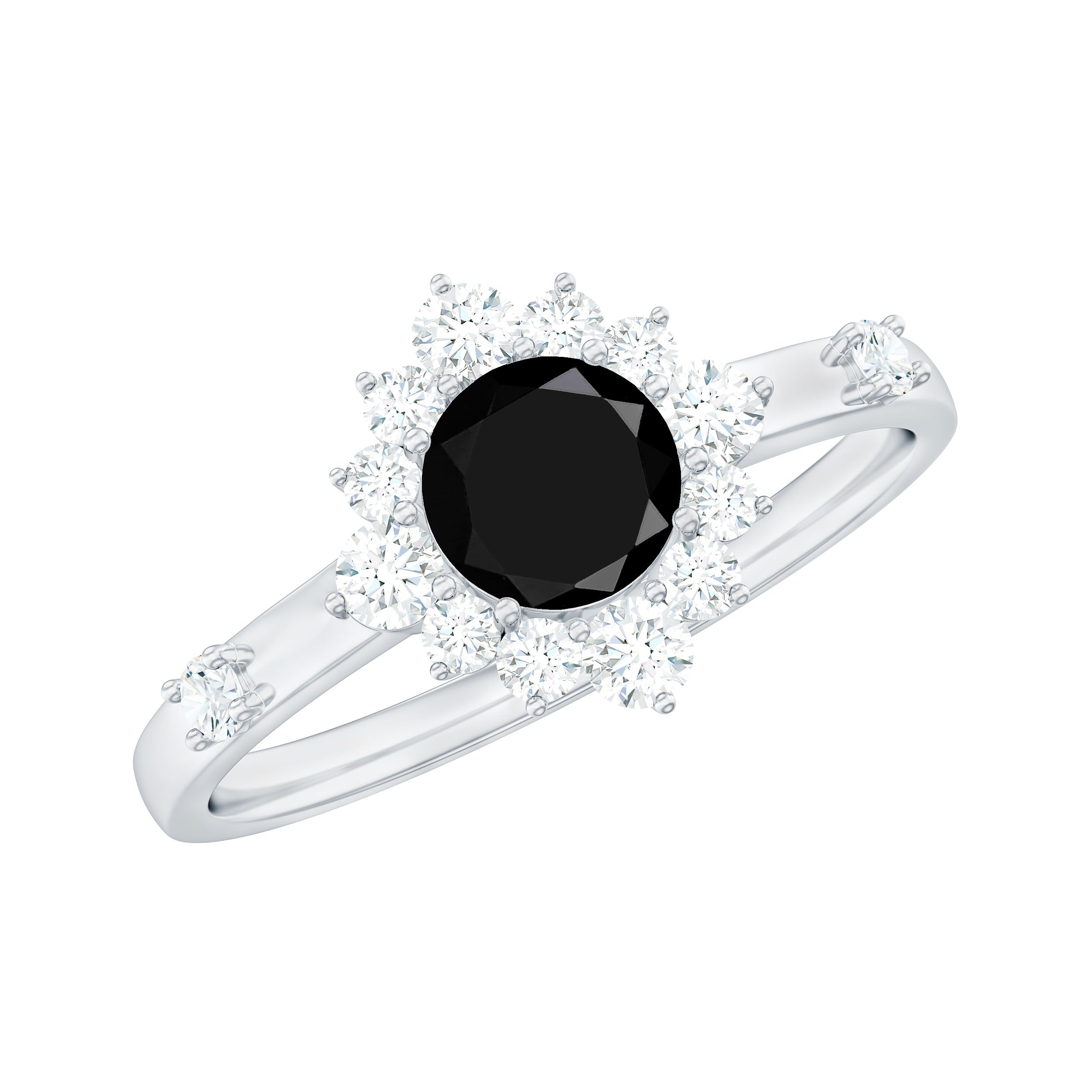 Certified Genuine 5mm Black Onyx Halo Ring with Diamond