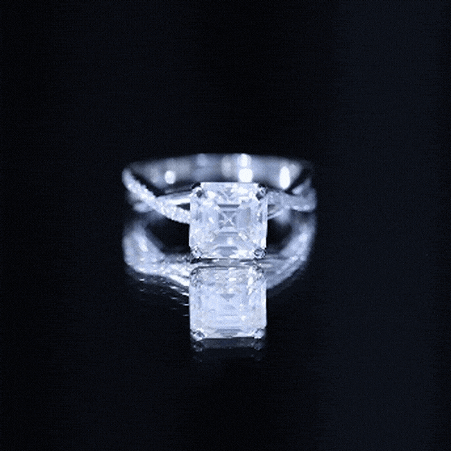 Certified Moissanite Asscher Cut Engagement Ring with Twisted Shank D-VS1 - Rosec Jewels