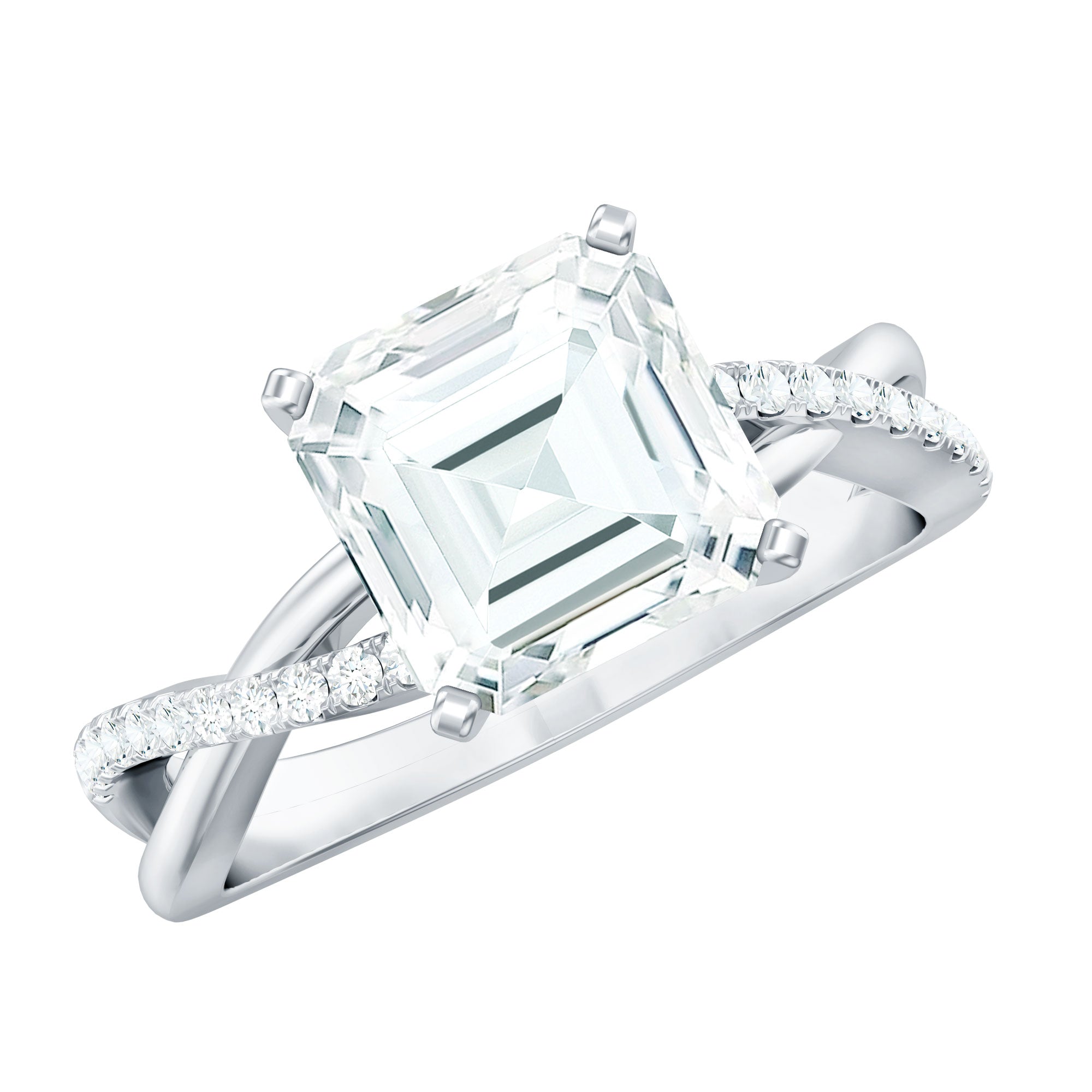 Certified Moissanite Asscher Cut Engagement Ring with Twisted Shank