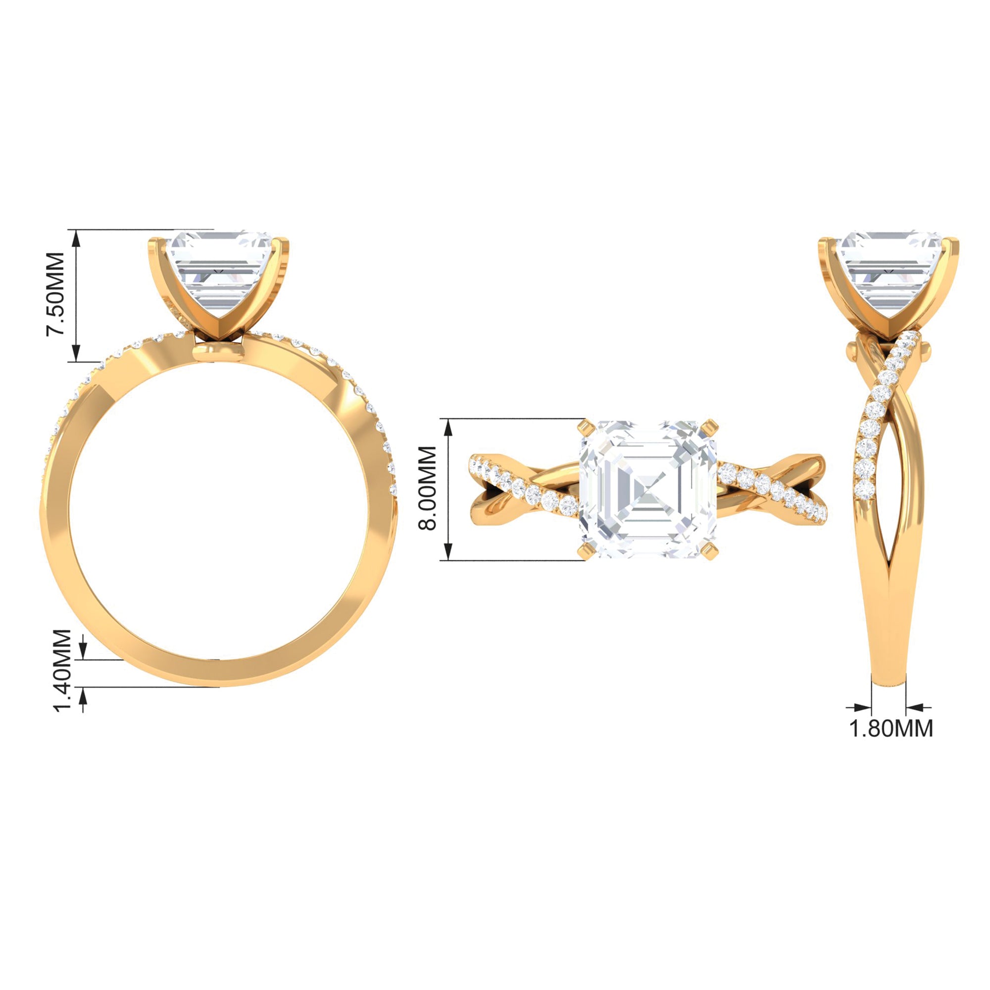 3.50 CT Asscher Cut Zircon Solitaire Engagement Ring in Infinity Shank AAAA - Rosec Jewels