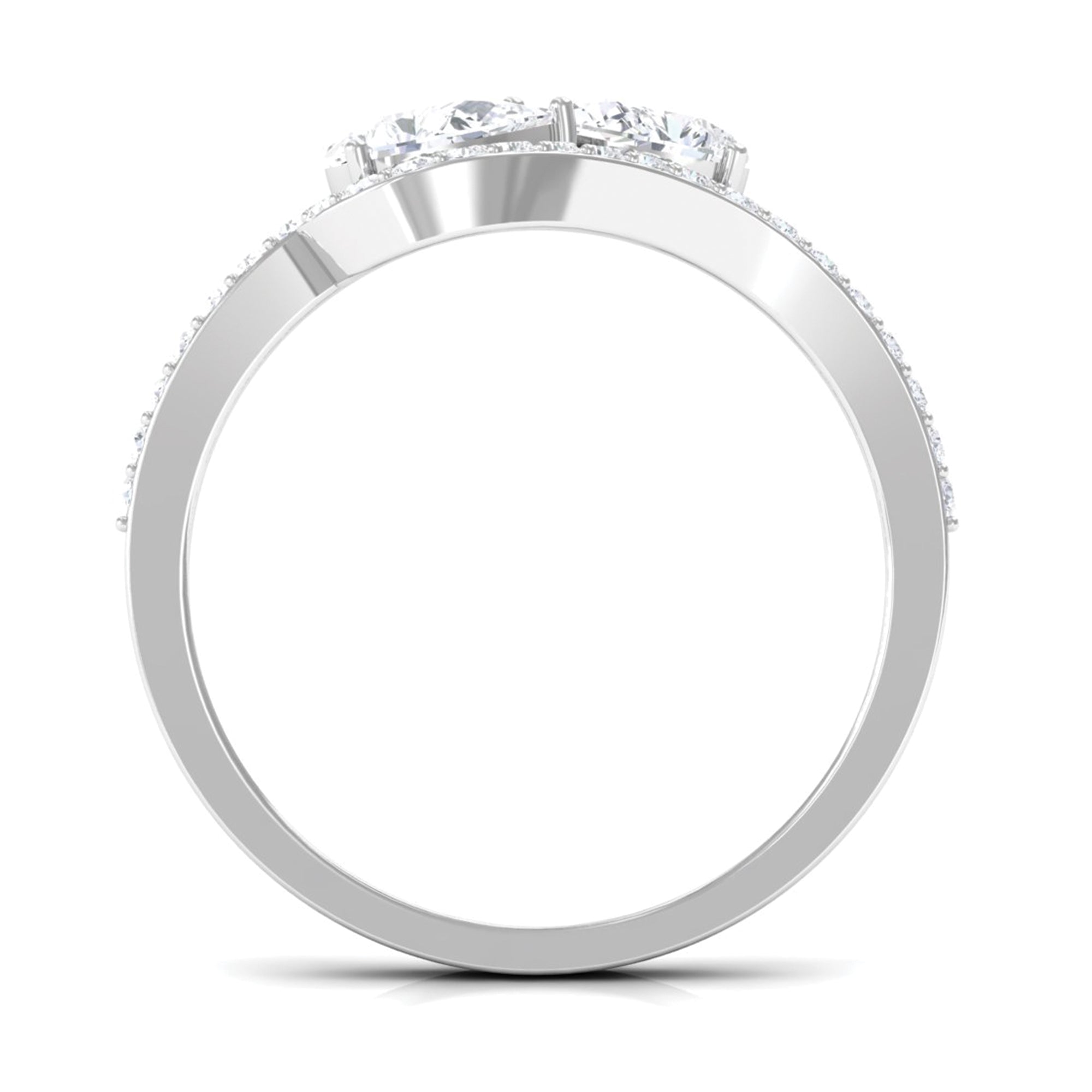 Pear Cut Moissanite 2 Stone Engagement Ring with Bypass Shank D-VS1 - Rosec Jewels
