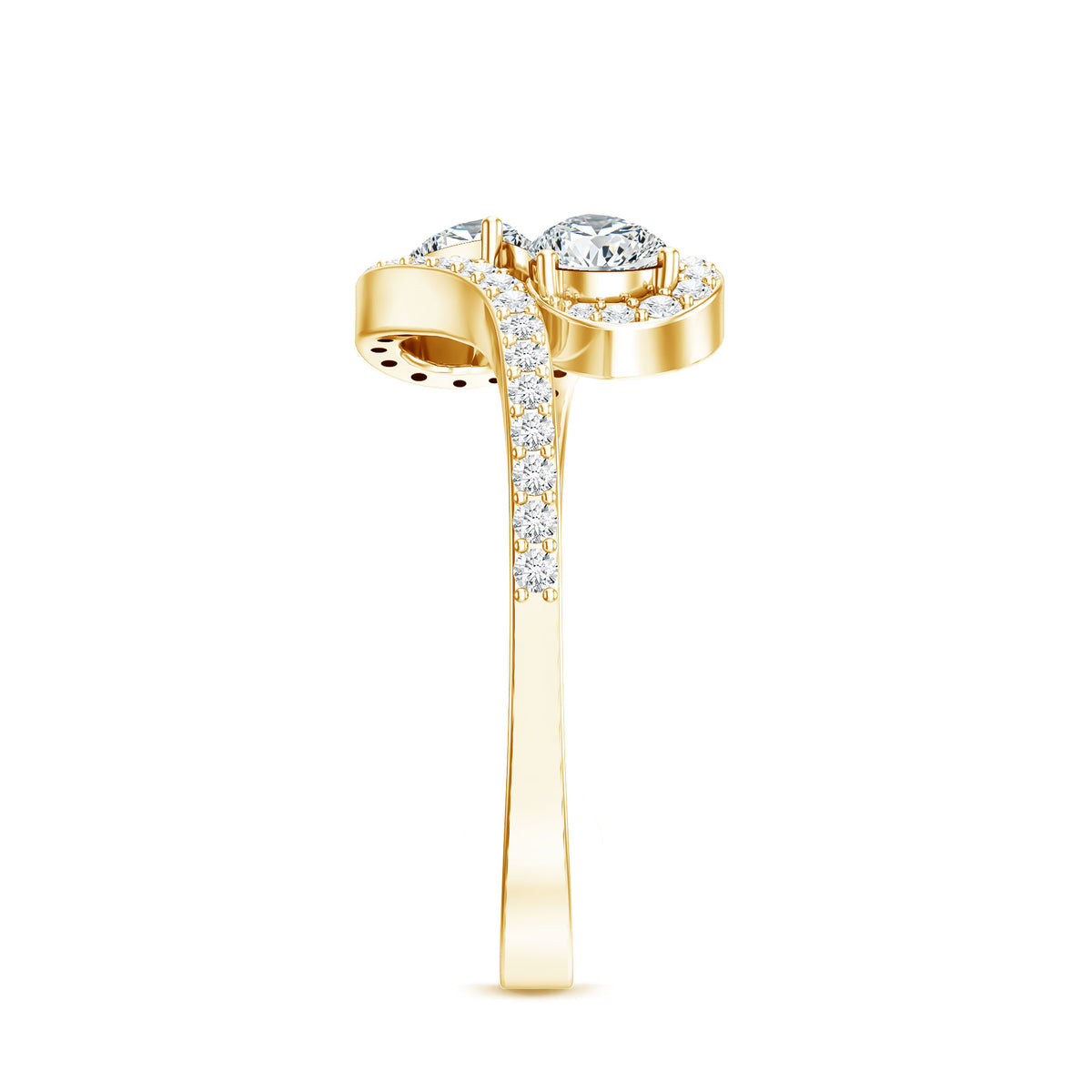 Pear Cut Moissanite 2 Stone Engagement Ring with Bypass Shank D-VS1 - Rosec Jewels
